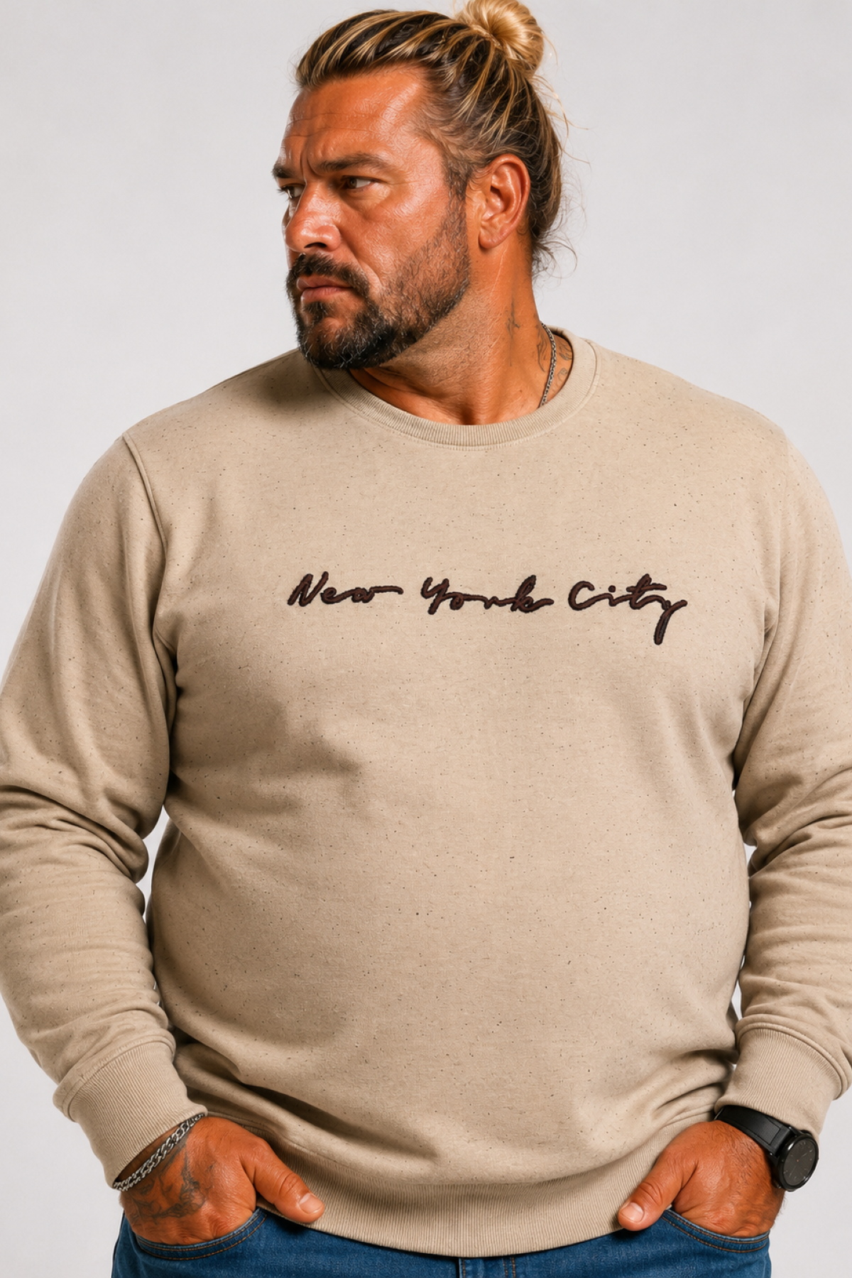 MocGrande Büyük Beden Sweat New York Cıty 22704 BEJ