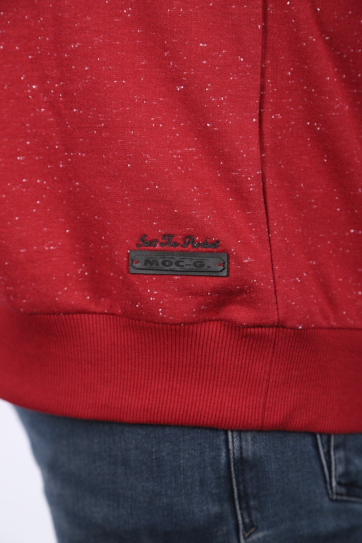 MocGrande Büyük Beden Sweatshirt Bisiklet Yaka Deri Arma 22703 BORDO