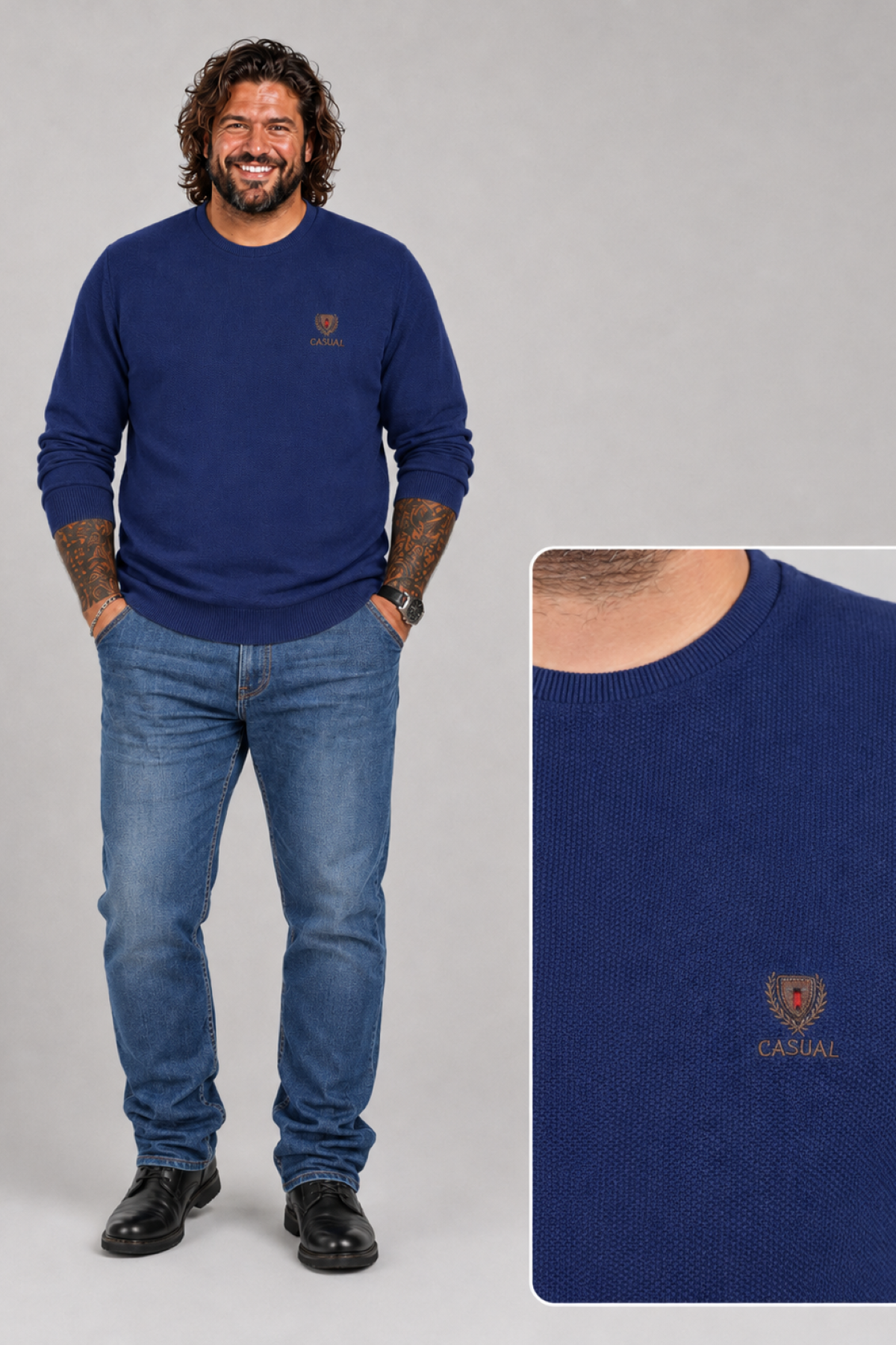 MocGrande Büyük Beden Sweatshirt Gipeli Casual 22712 INDIGO