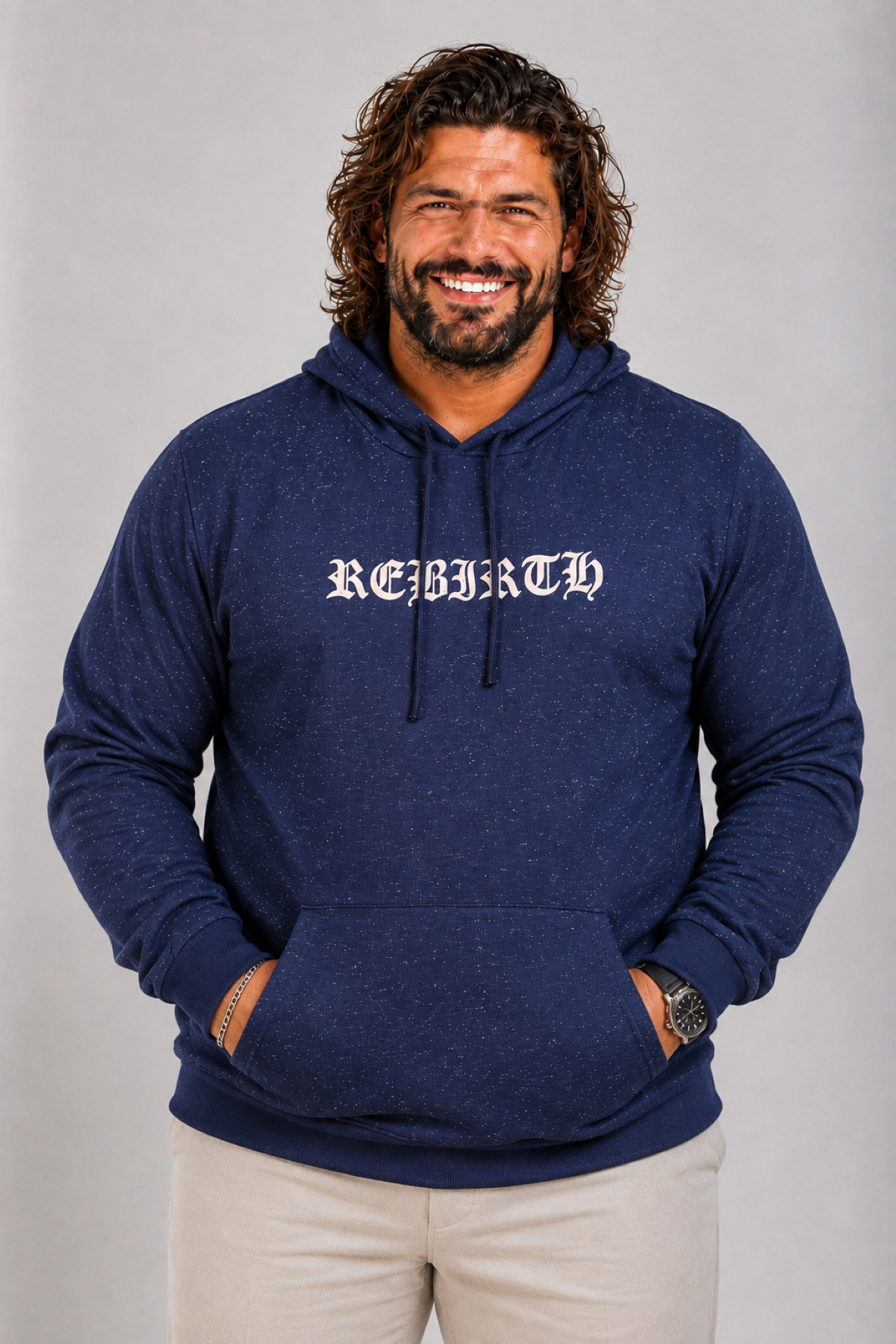 MocGrande Büyük Beden Sweatshirt Kapşonlu Rebirth 22701 LACIVERT