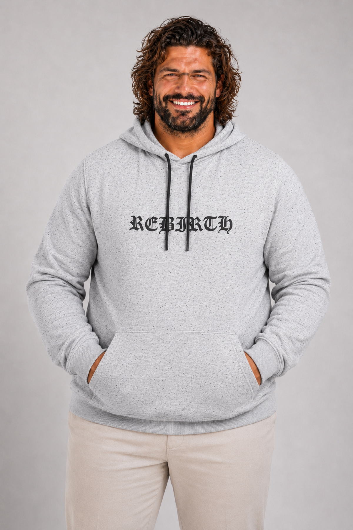 MocGrande Büyük Beden Sweatshirt Kapşonlu Rebirth 22701 GRI
