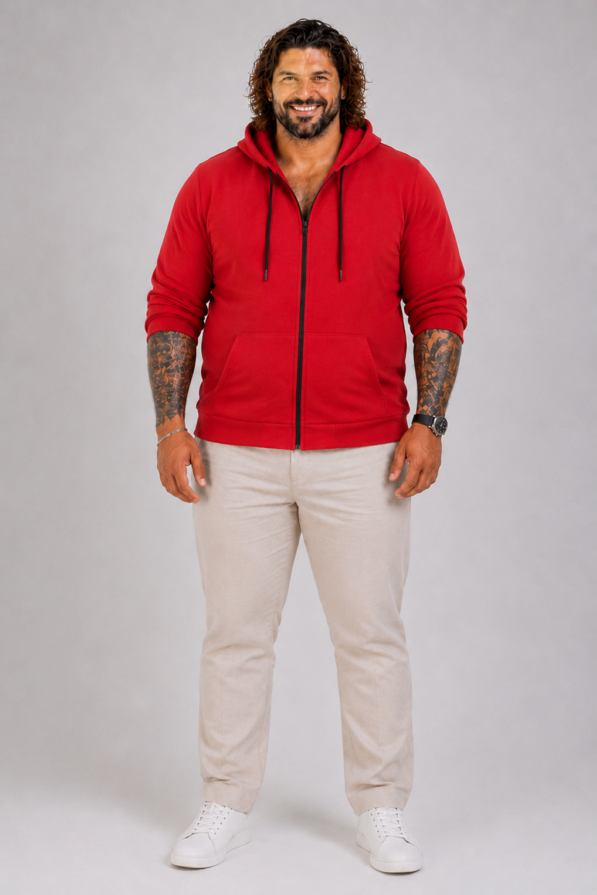 Mocgrande Büyük Beden Unisex Kapüşonlu 3ip Sweat 11701 KIRMIZI