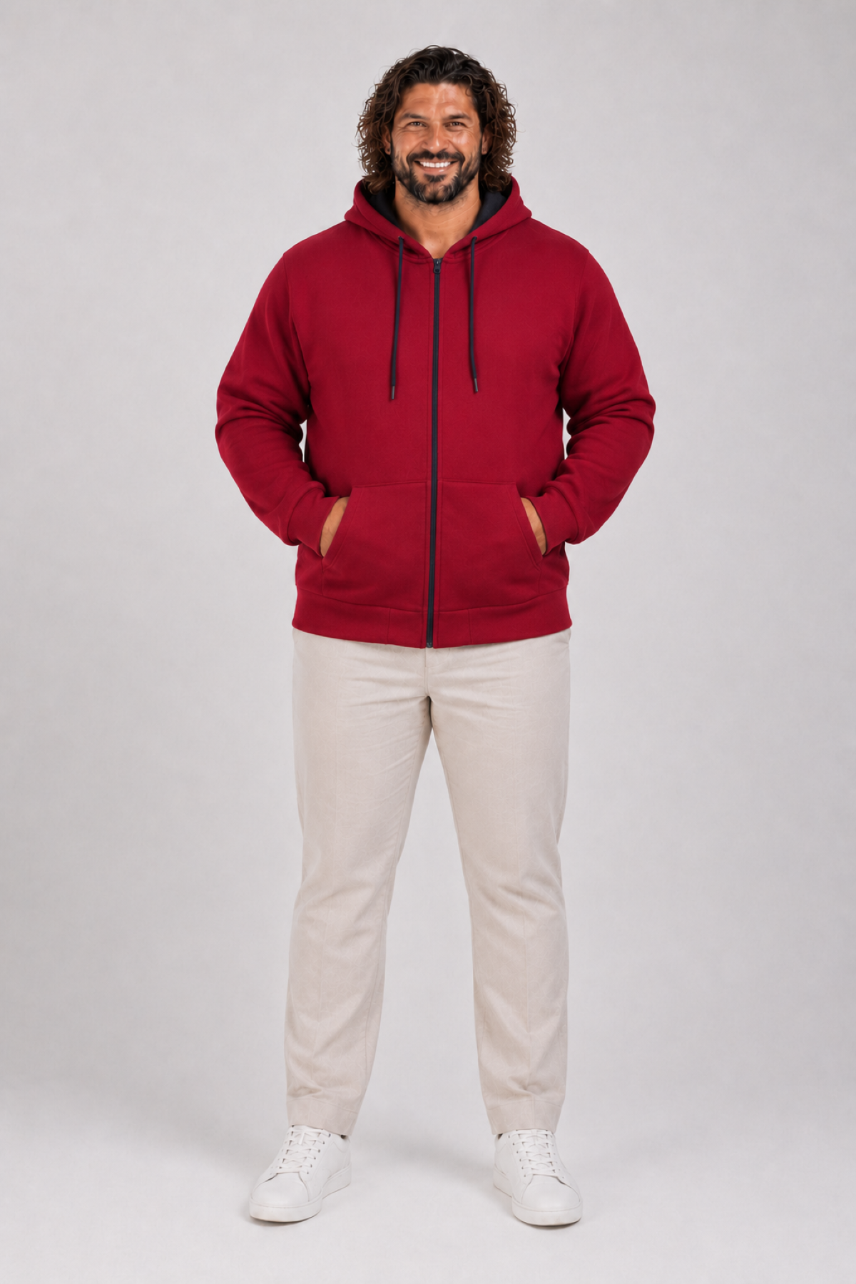 Mocgrande Büyük Beden Unisex Kapüşonlu 3ip Sweat 11701 BORDO
