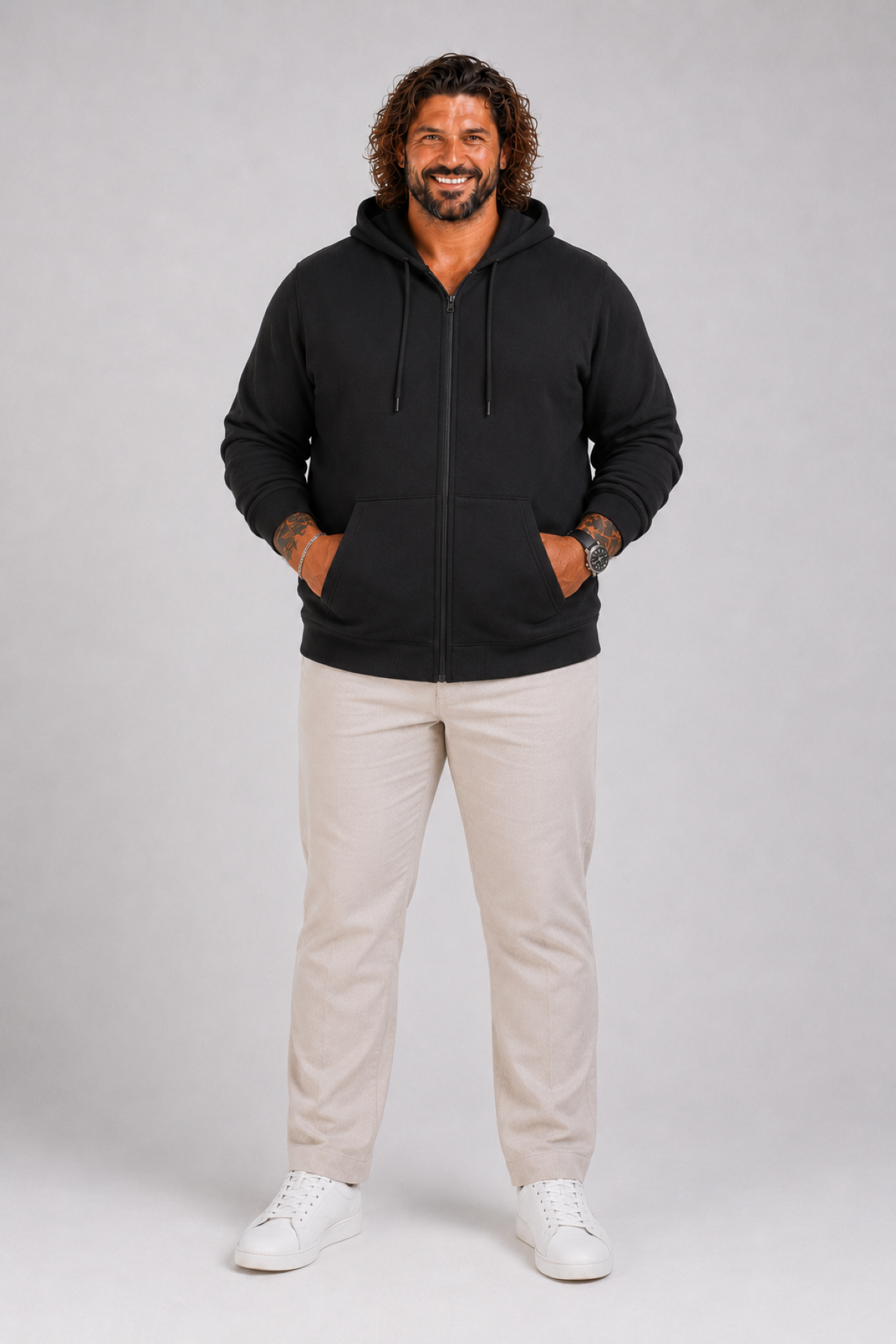 Mocgrande Büyük Beden Unisex Kapüşonlu 3ip Sweat 11701 SIYAH