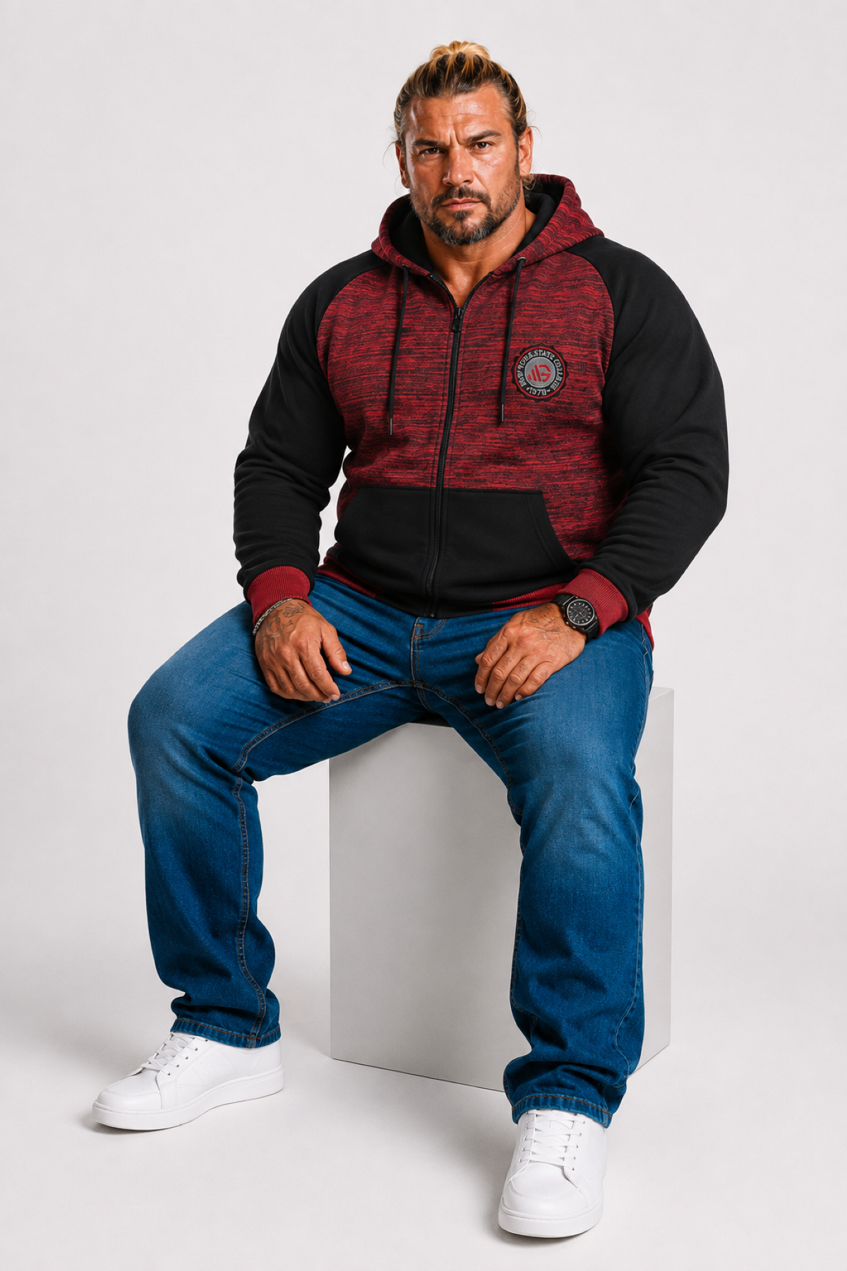 Mocgrande Büyük Beden Unisex New York Collage Sweat 22727 BORDO