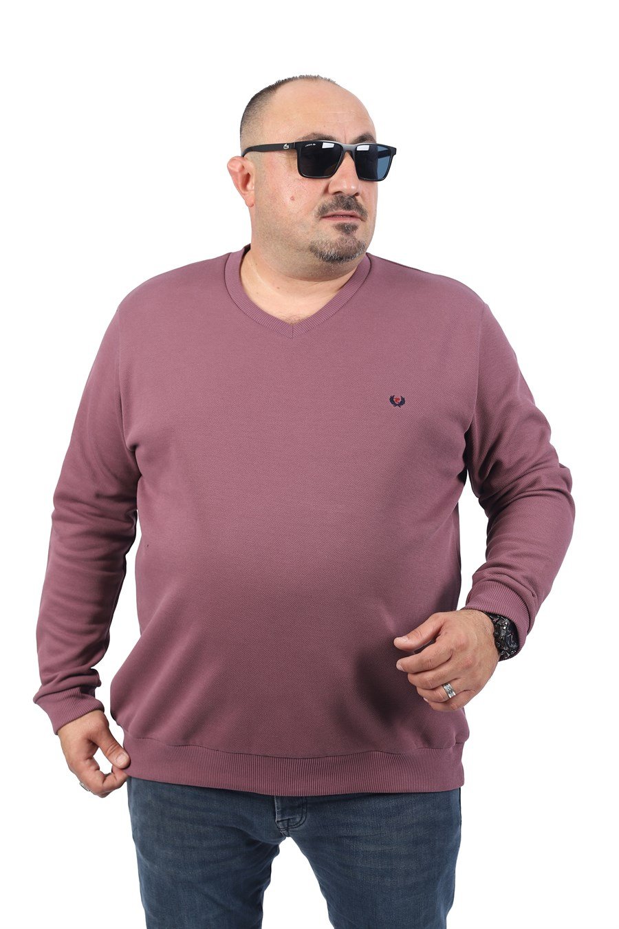 MocGrande Büyük Beden V Yaka Double Face Basic 22720