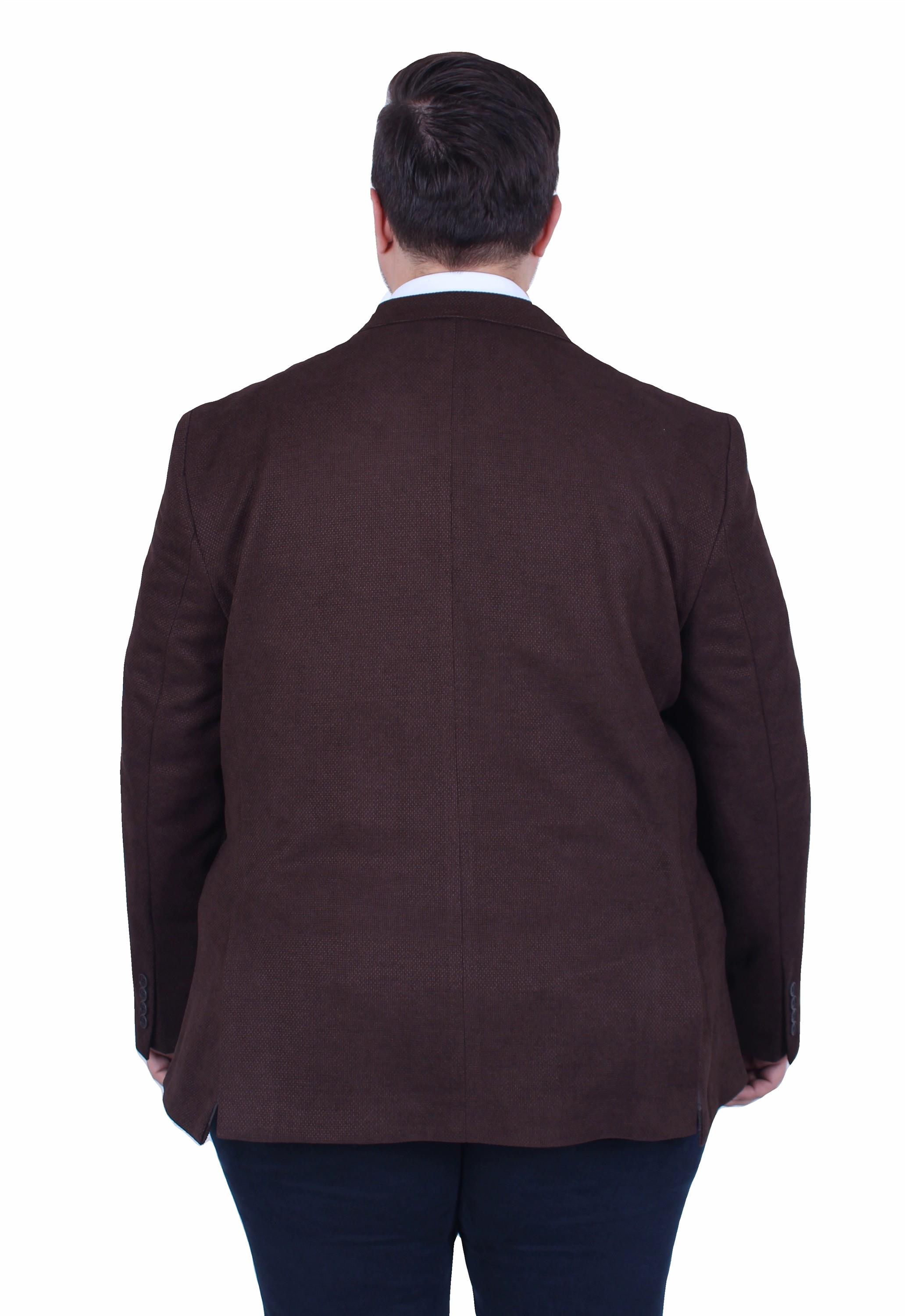Mocgrande Erkek Büyük Beden 4 Drop Blazer Şönili Ceket 500602 KAHVERENGİ