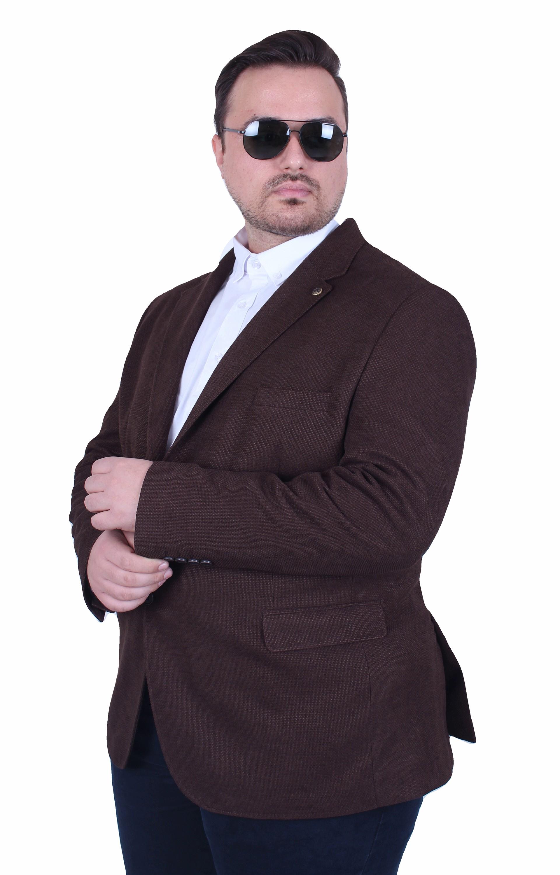 Mocgrande Erkek Büyük Beden 4 Drop Blazer Şönili Ceket 500602 KAHVERENGİ