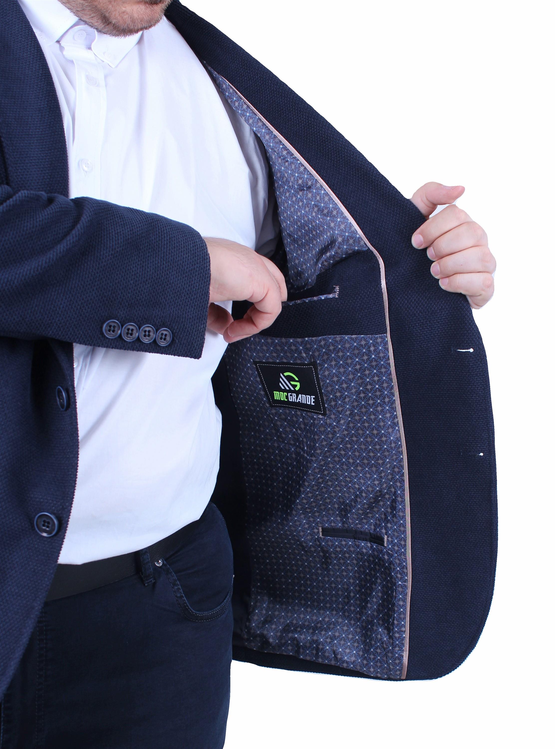 Mocgrande Erkek Büyük Beden 4 Drop Blazer Şönili Ceket 500602 LACIVERT