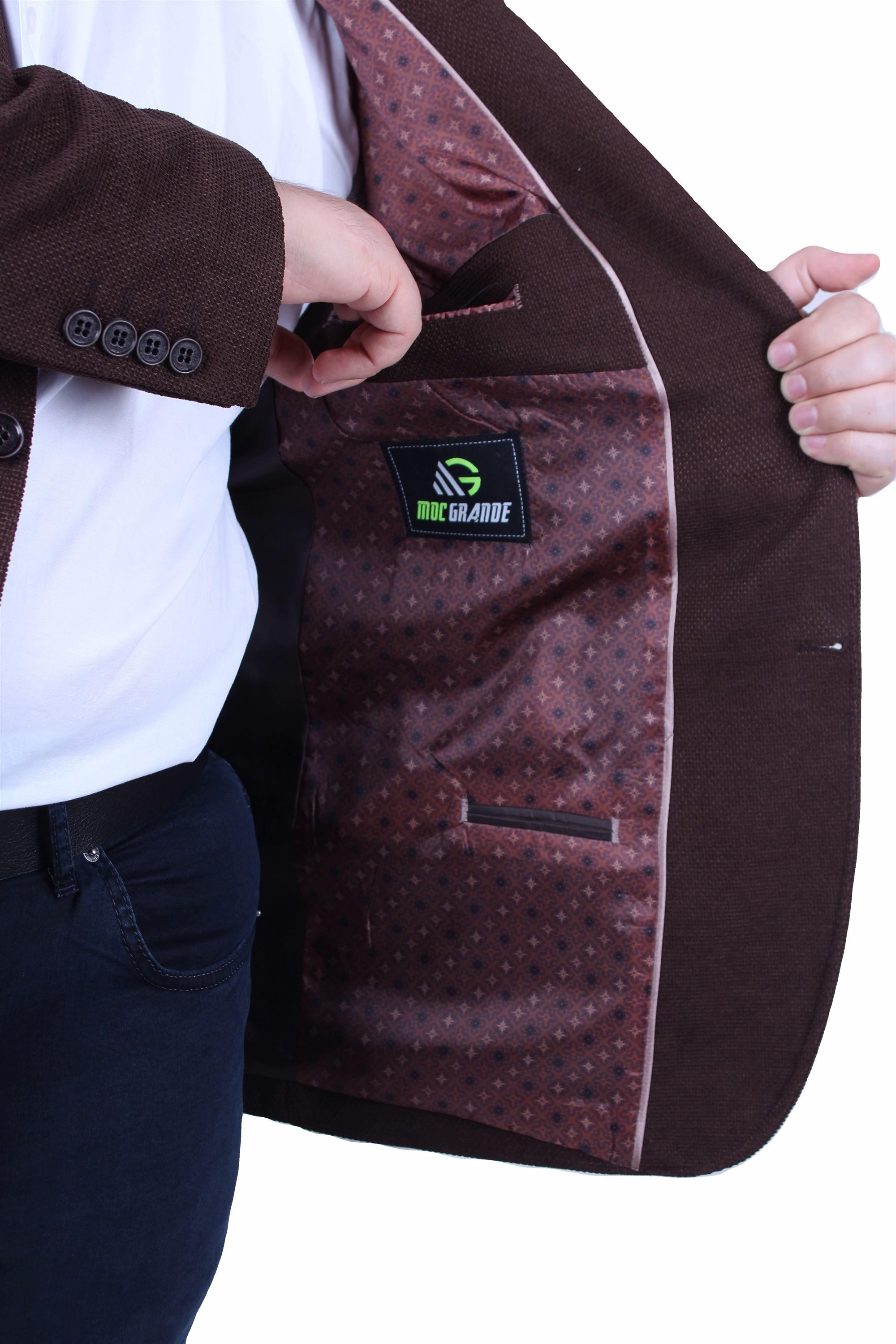 Mocgrande Erkek Büyük Beden 4 Drop Blazer Şönili Ceket 500602 KAHVERENGİ