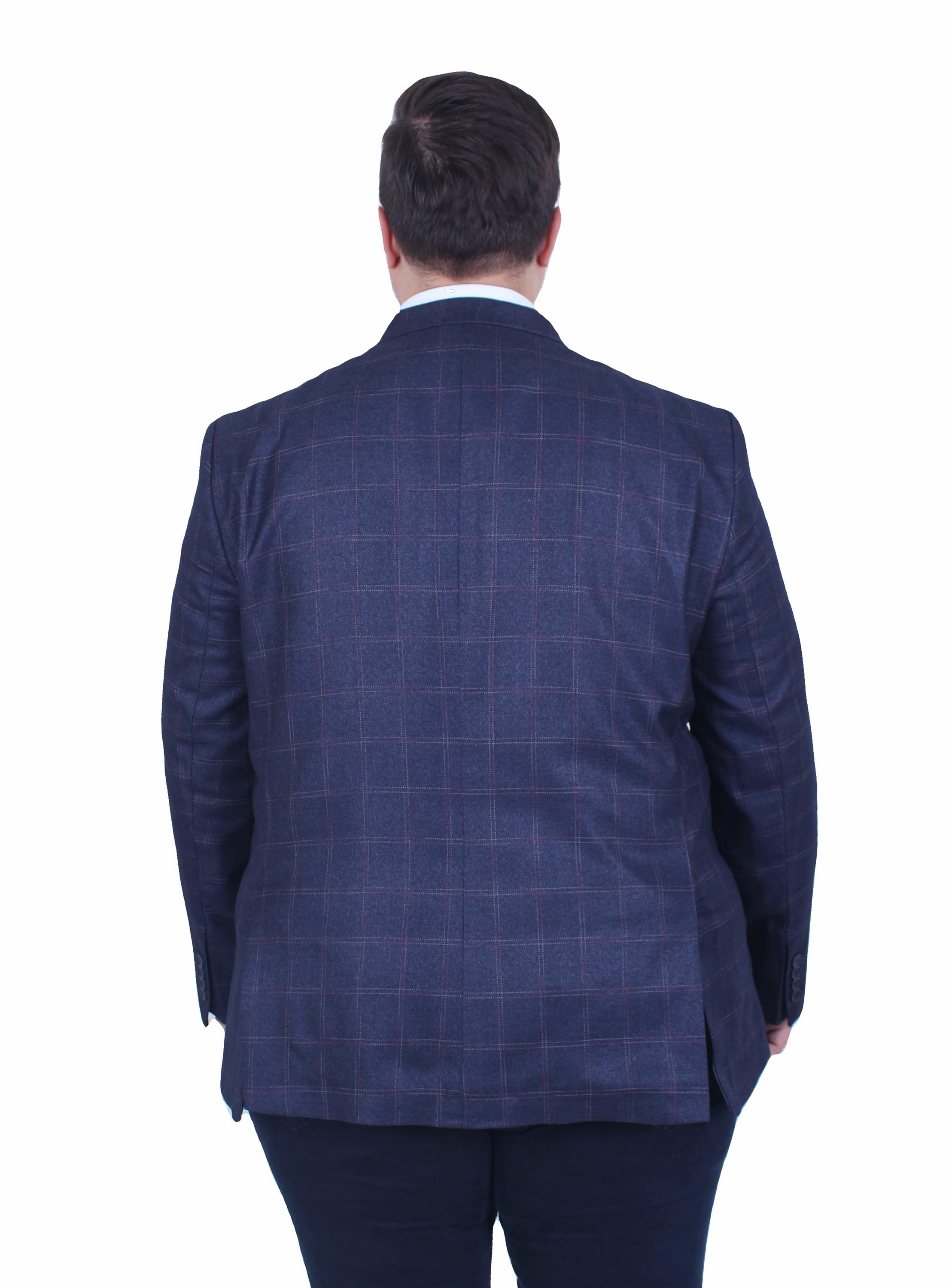 Mocgrande Erkek Büyük Beden 4 Drop Blazer Ekose Ceket 500605 LACIVERT