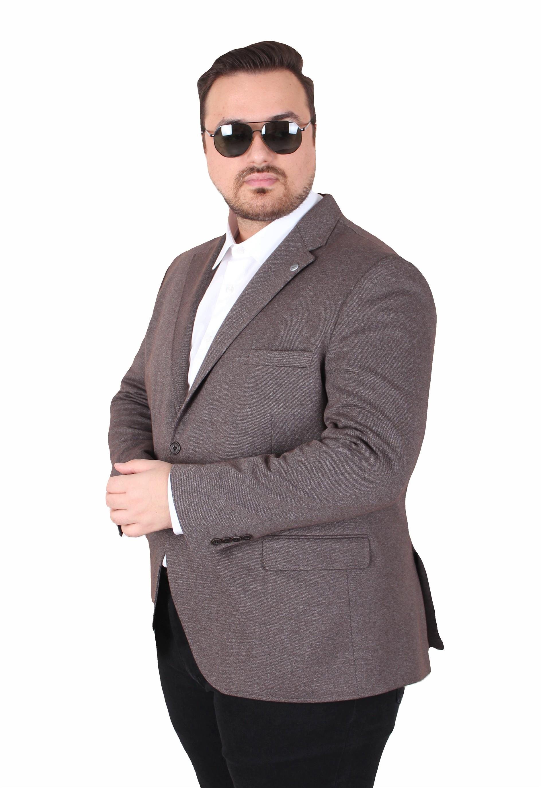 Mocgrande Erkek Büyük Beden 4 Drop Blazer Sedef Ceket 500606 KAHVERENGİ