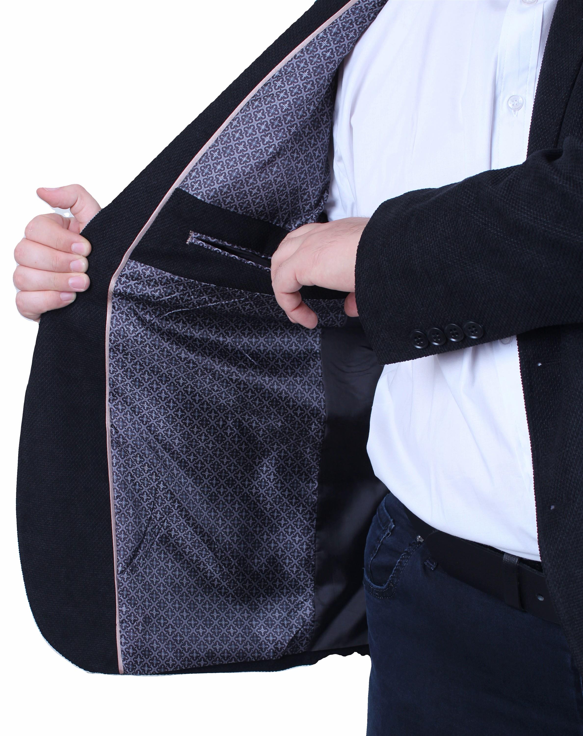 Mocgrande Erkek Büyük Beden 4 Drop Blazer Şönili Ceket 500602 SIYAH