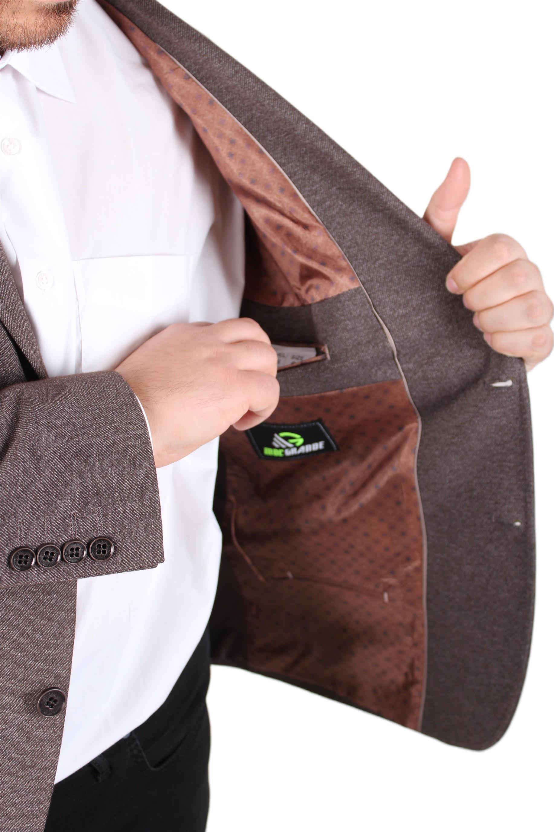 Mocgrande Erkek Büyük Beden 4 Drop Blazer Sedef Ceket 500606 KAHVERENGİ