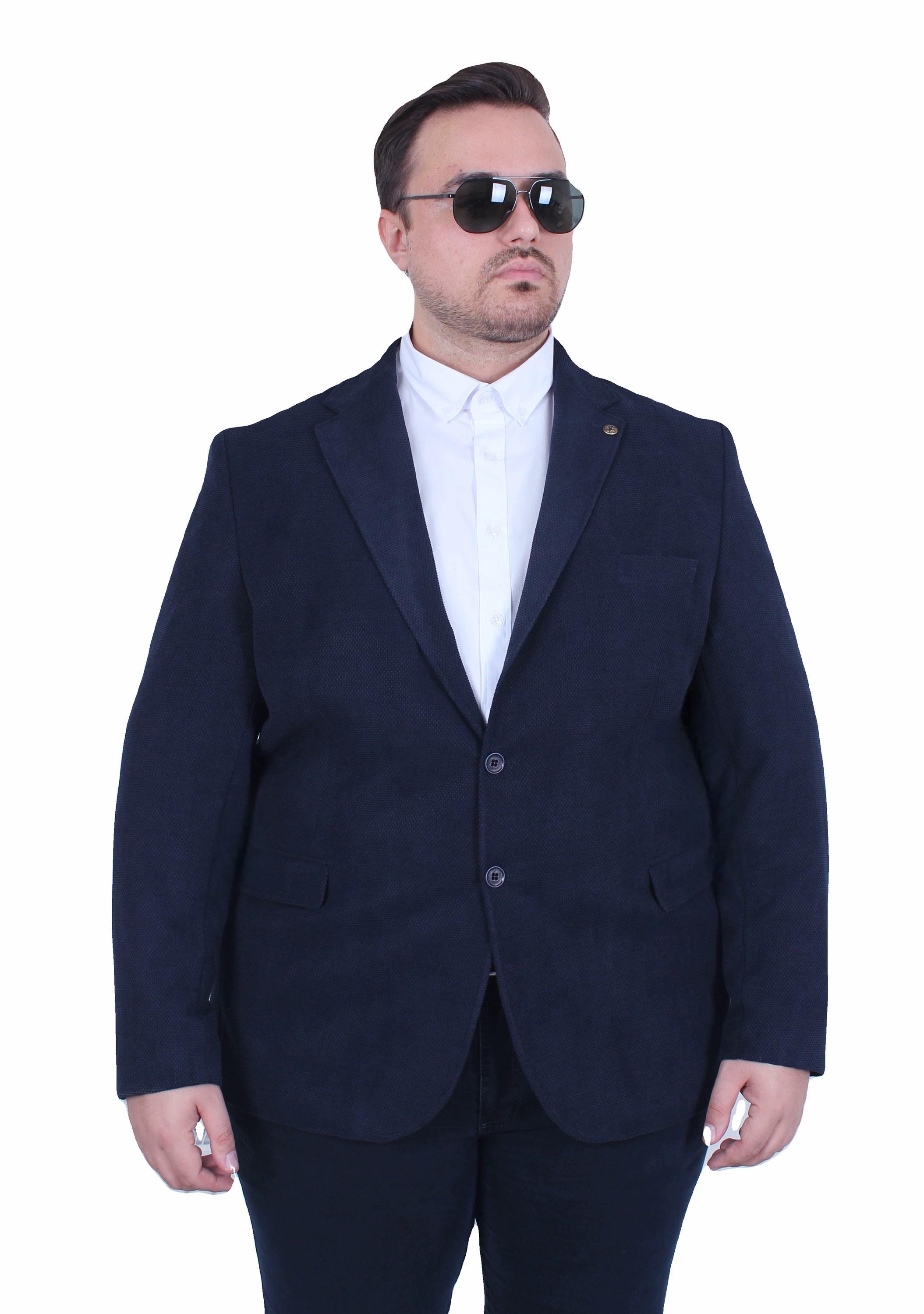 Mocgrande Erkek Büyük Beden 4 Drop Blazer Şönili Ceket 500602 LACIVERT