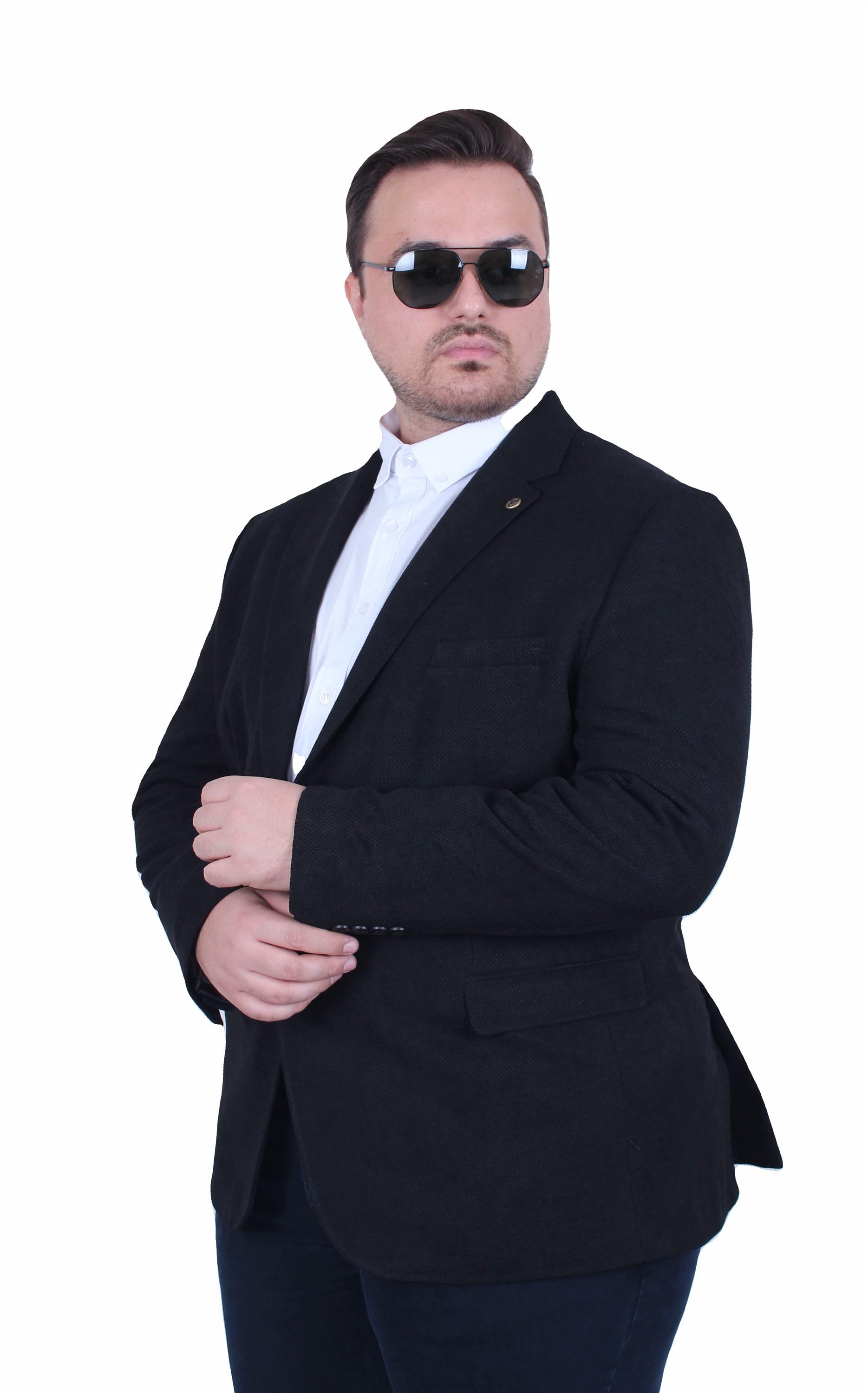 Mocgrande Erkek Büyük Beden 4 Drop Blazer Şönili Ceket 500602 SIYAH