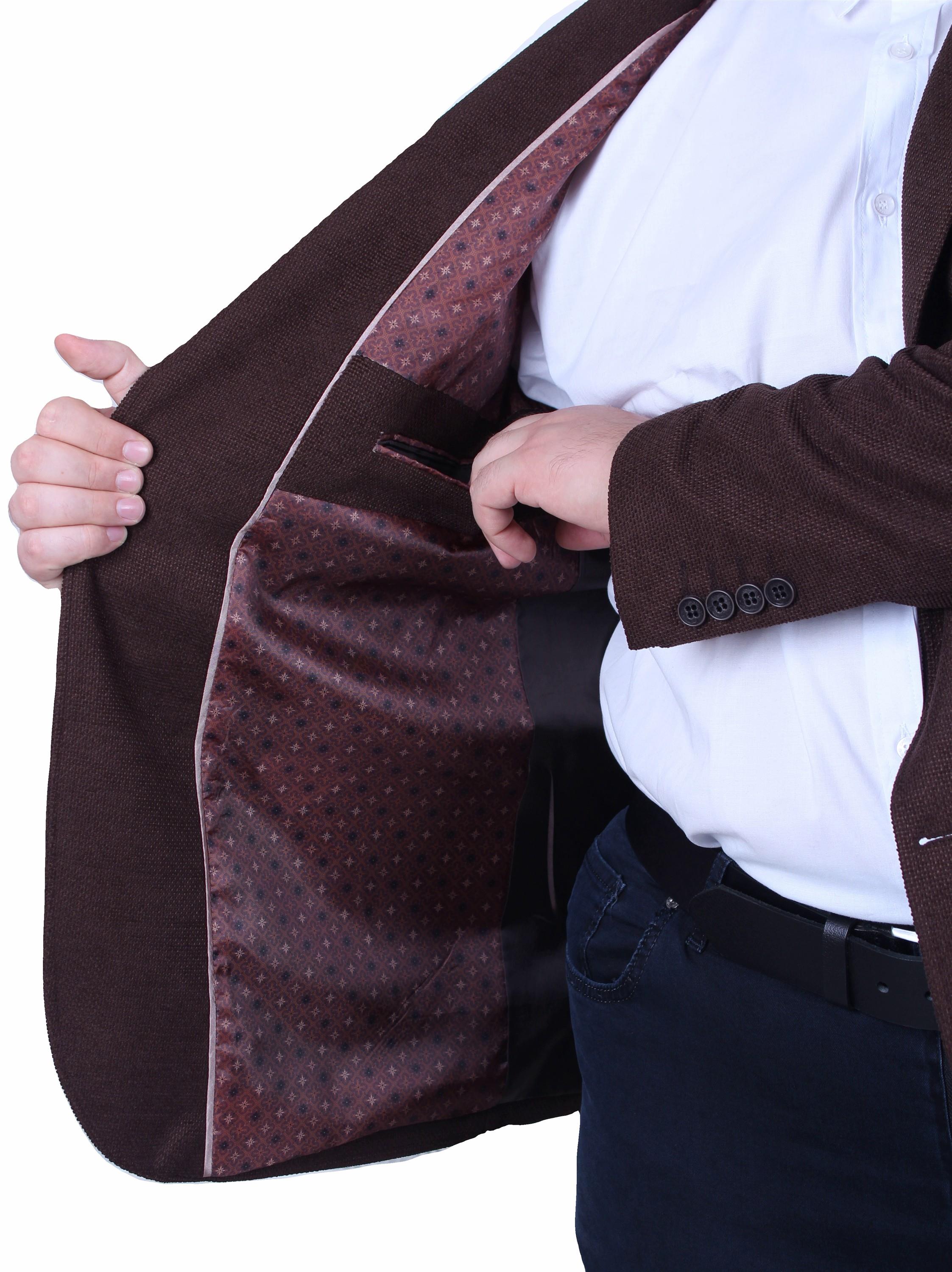 Mocgrande Erkek Büyük Beden 4 Drop Blazer Şönili Ceket 500602 KAHVERENGİ