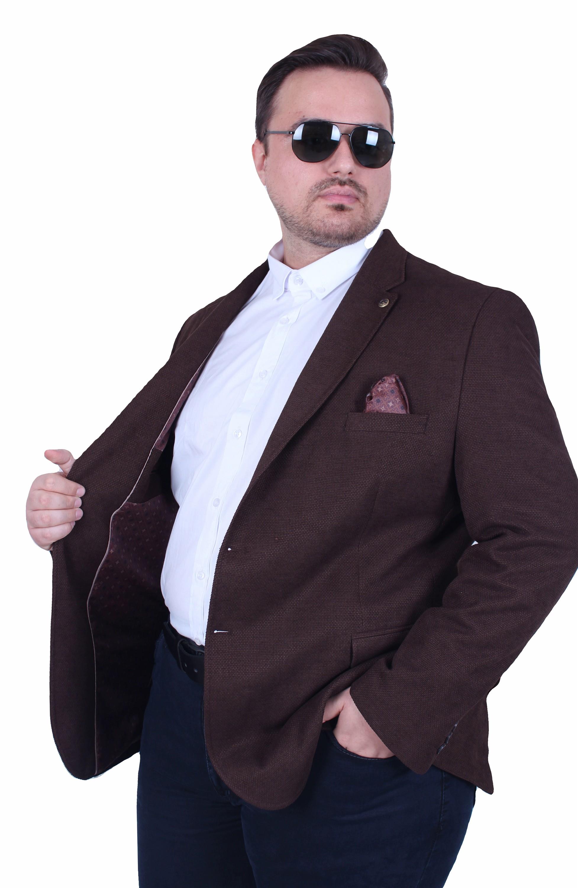 Mocgrande Erkek Büyük Beden 4 Drop Blazer Şönili Ceket 500602 KAHVERENGİ