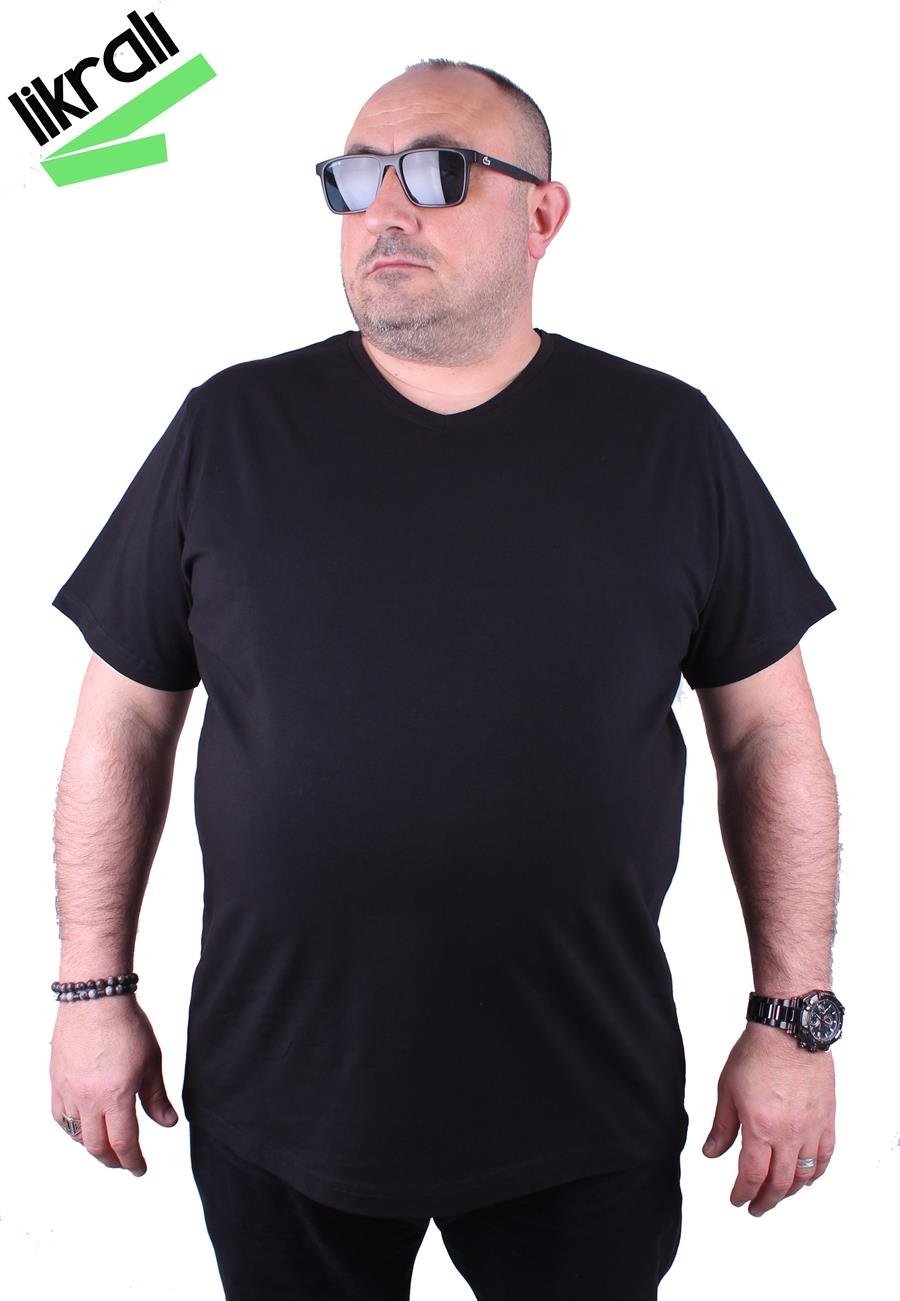 Mocgrande Erkek Büyük Beden Likralı Basic V Yaka Tişört 11170 SIYAH