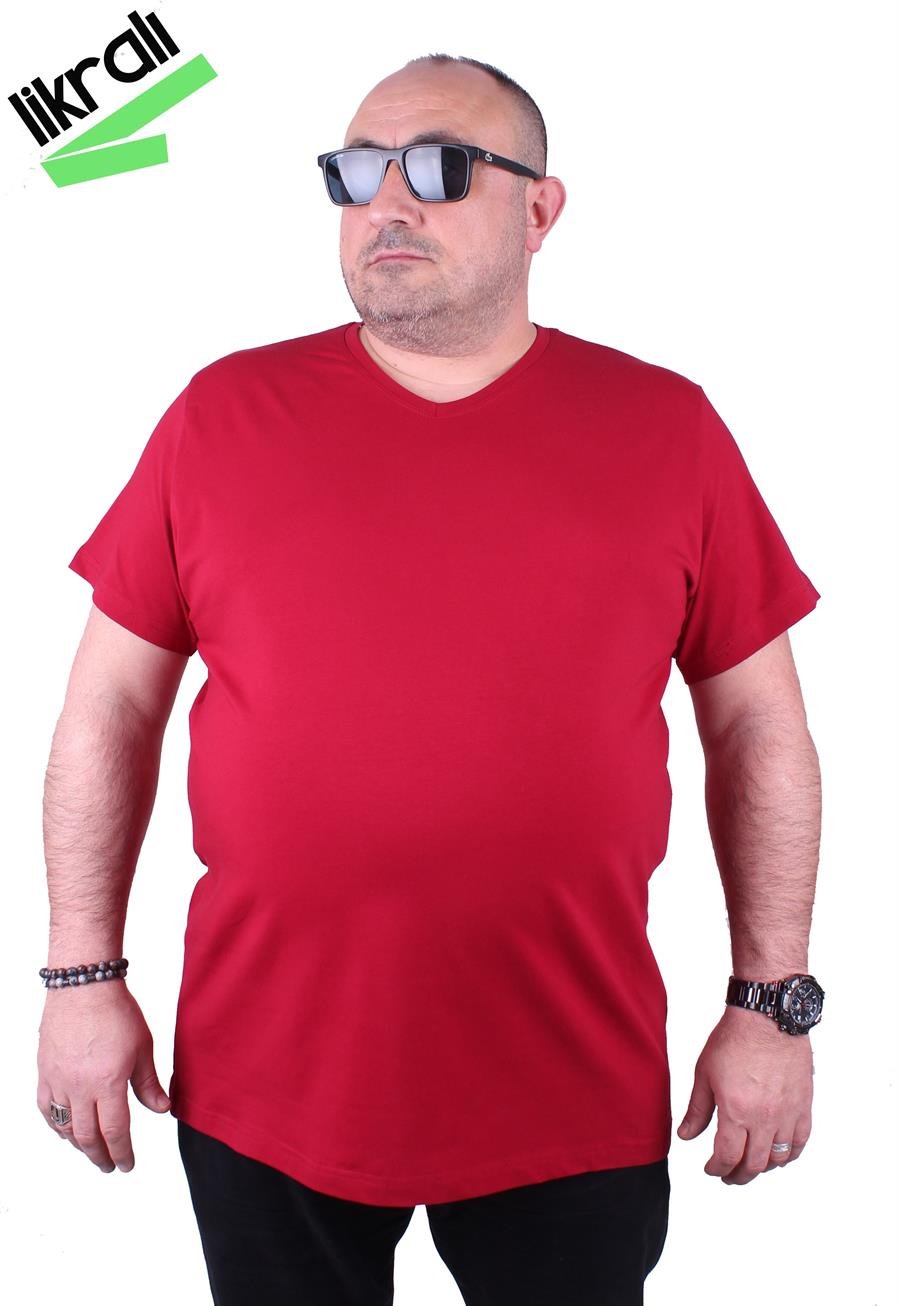 Mocgrande Erkek Büyük Beden Likralı Basic V Yaka Tişört 11170 BORDO