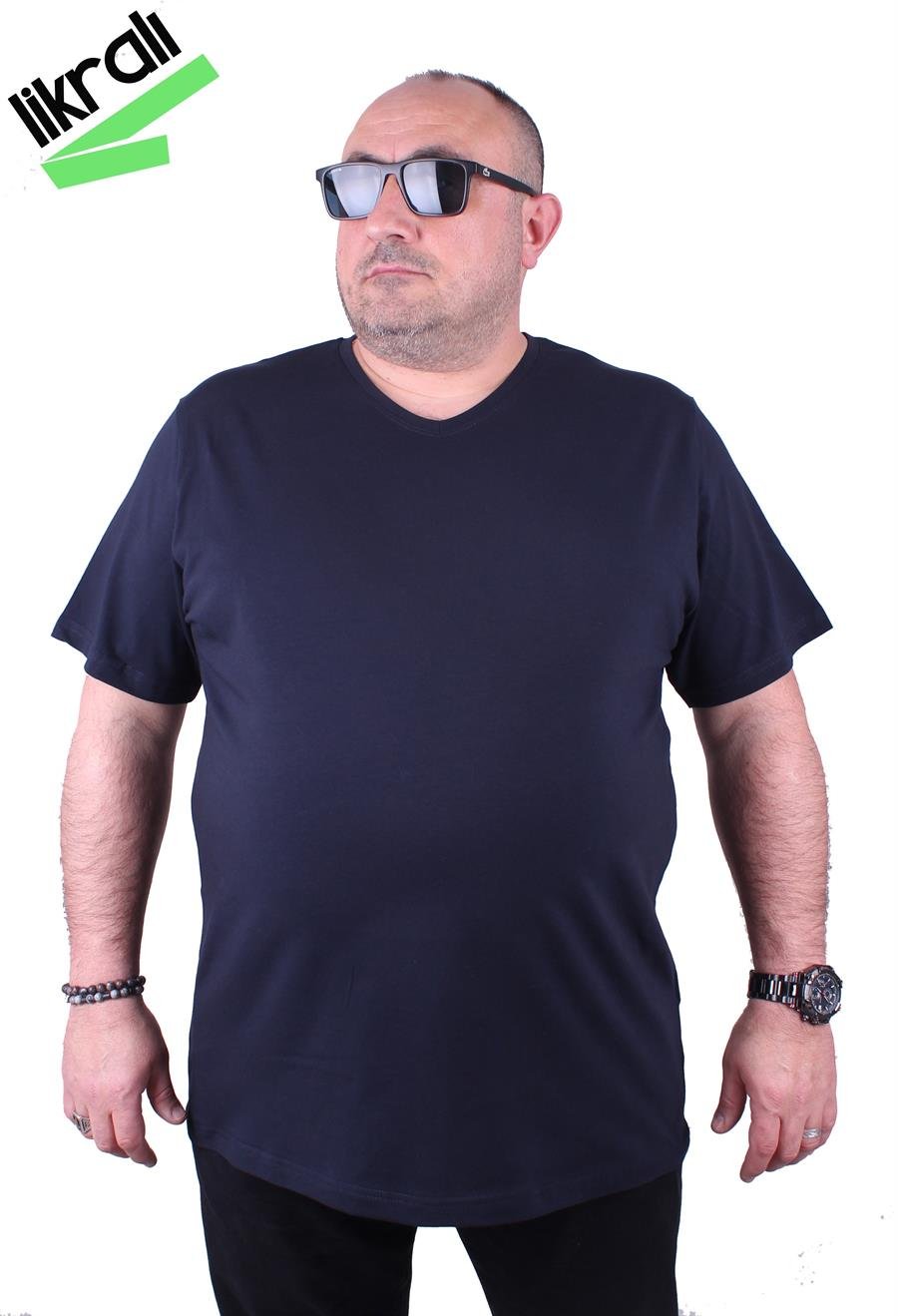 Mocgrande Erkek Büyük Beden Likralı Basic V Yaka Tişört 11170 LACIVERT