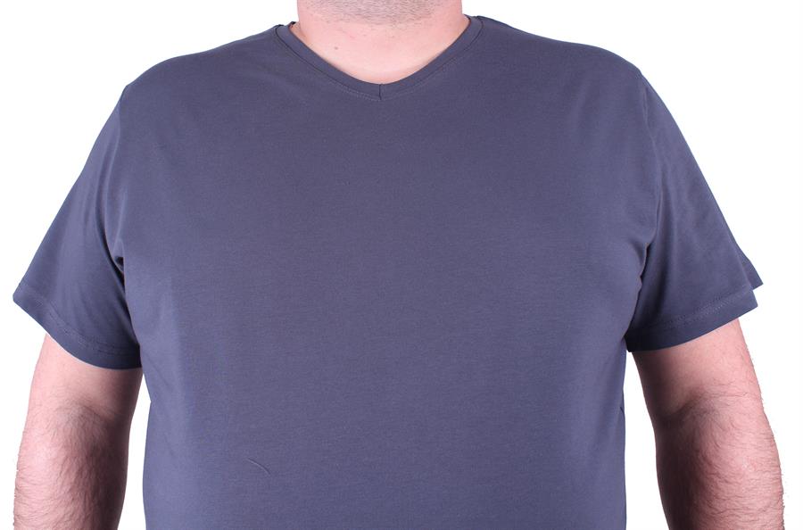 Mocgrande Erkek Büyük Beden Likralı Basic V Yaka Tişört 11170 FUME