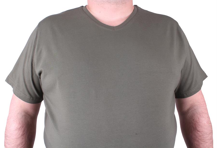 Mocgrande Erkek Büyük Beden Likralı Basic V Yaka Tişört 11170 HAKI