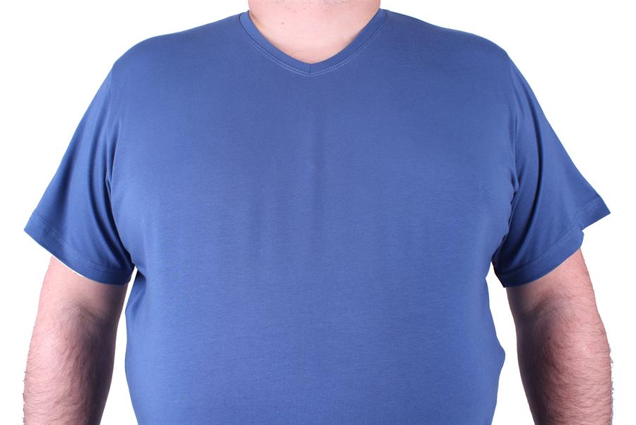 Mocgrande Erkek Büyük Beden Likralı Basic V Yaka Tişört 11170 INDIGO