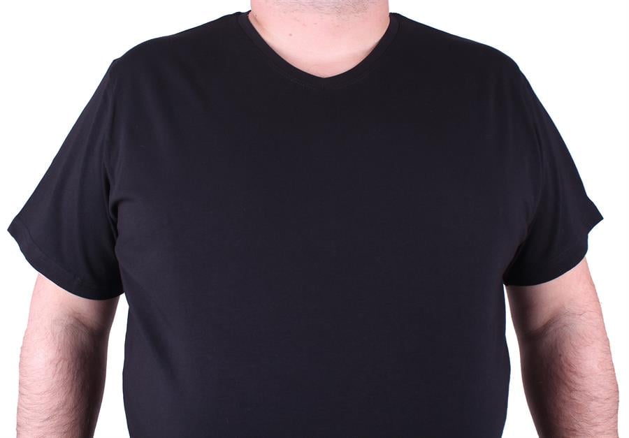 Mocgrande Erkek Büyük Beden Likralı Basic V Yaka Tişört 11170 SIYAH