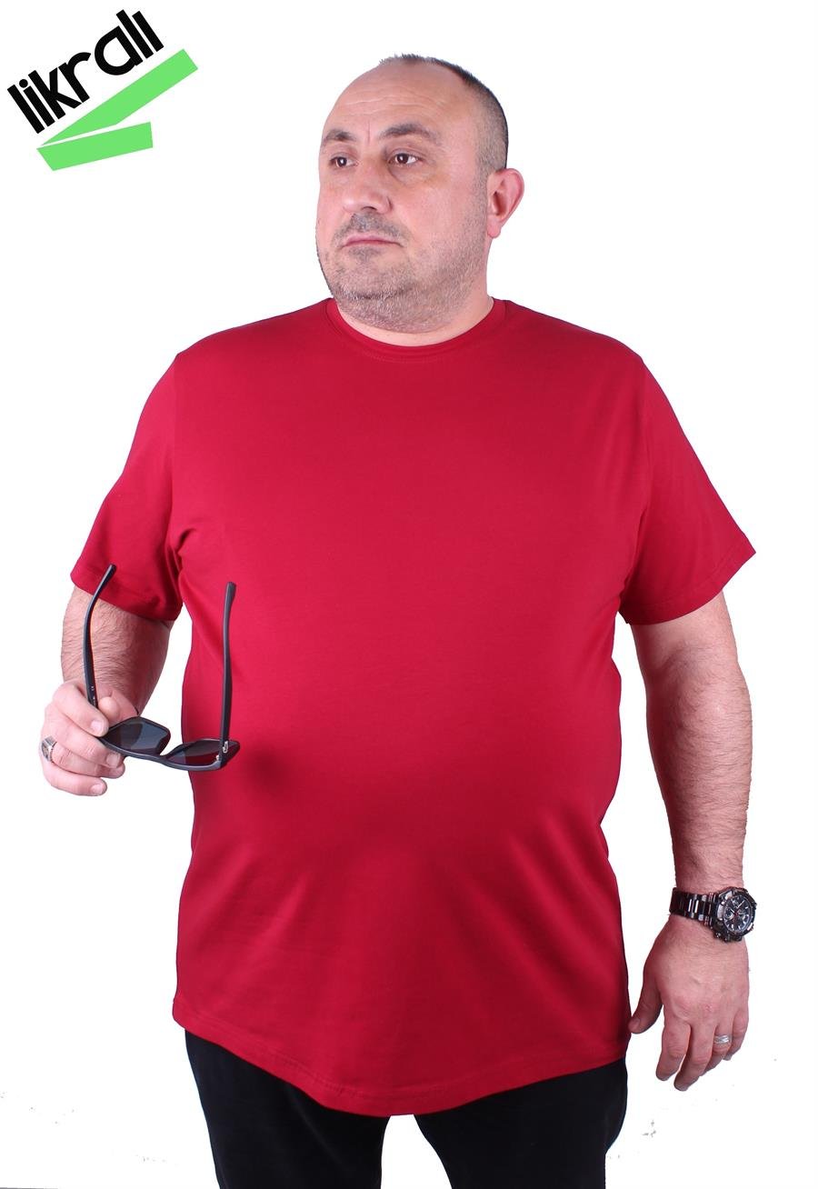 Mocgrande Erkek Büyük Beden Likralı Basic Sıfır Yaka Tişört 11160 BORDO