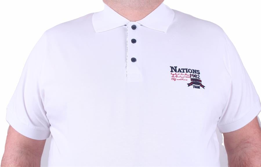 Mocgrande Erkek Büyük Beden Polo Tişört Nations Team 23402 BEYAZ