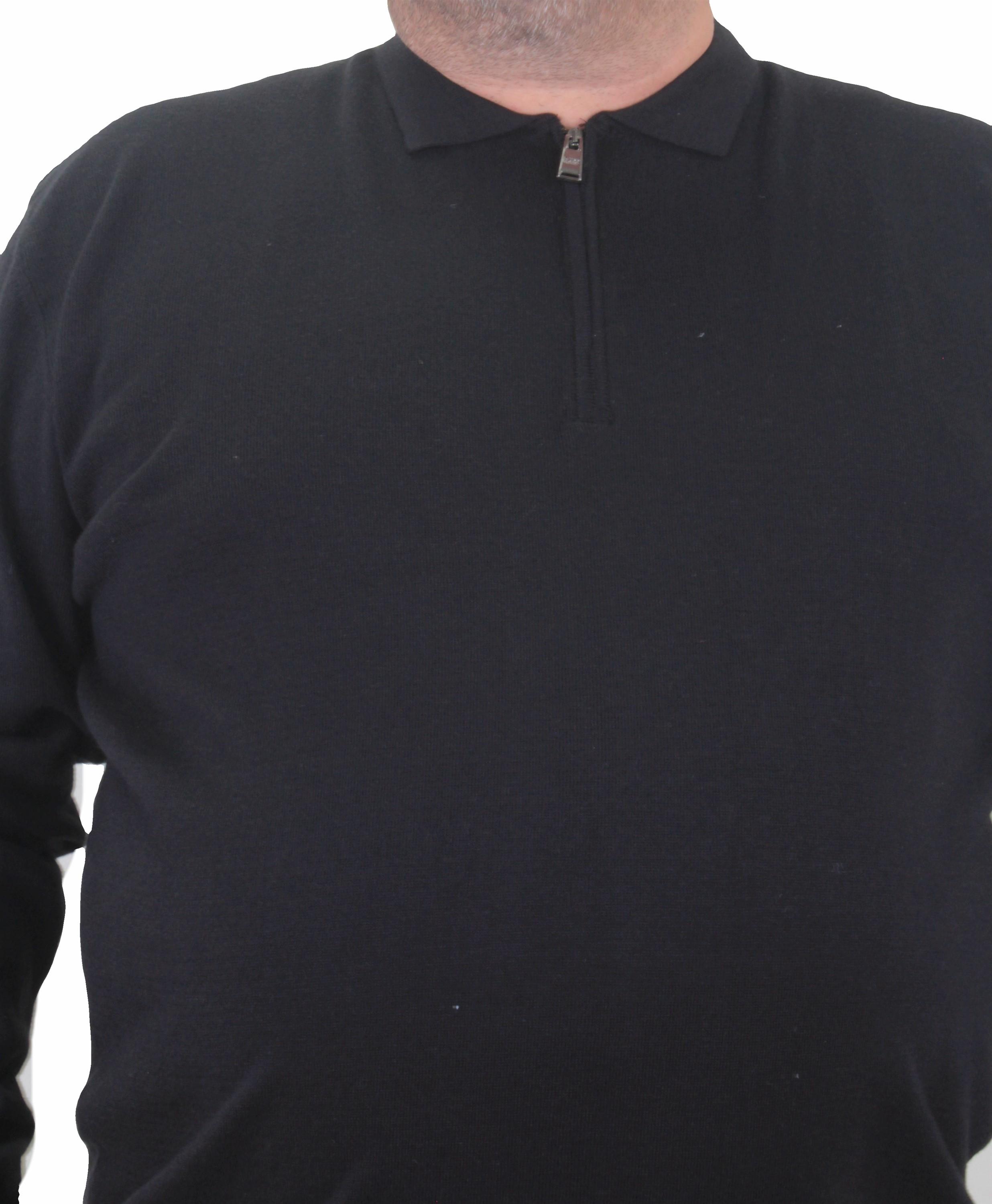 Mocgrande Erkek Büyük Beden Polo Yaka Fermuarlı Triko Kazak 23701 SIYAH