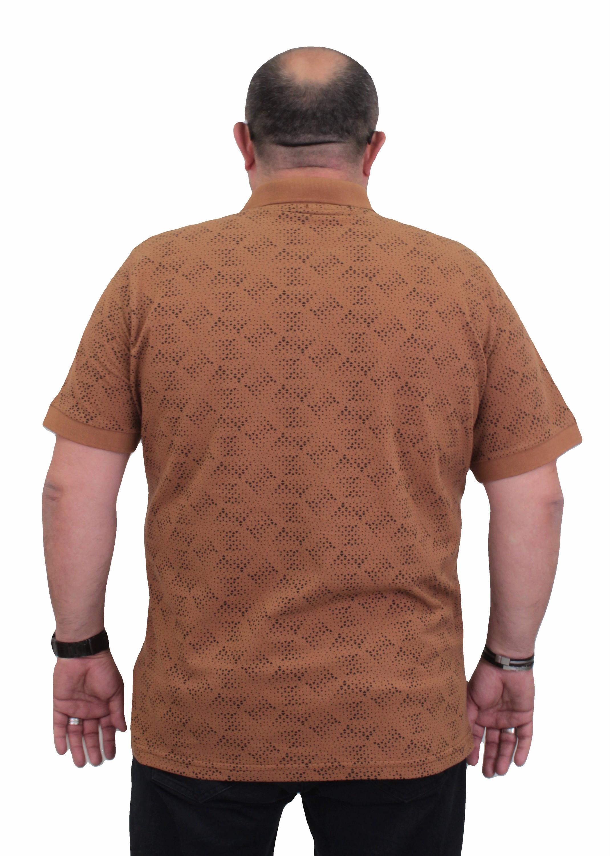 Mocgrande Erkek Büyük Beden Polo Yaka Üçgen Baskılı Tişört 24450 Vizon