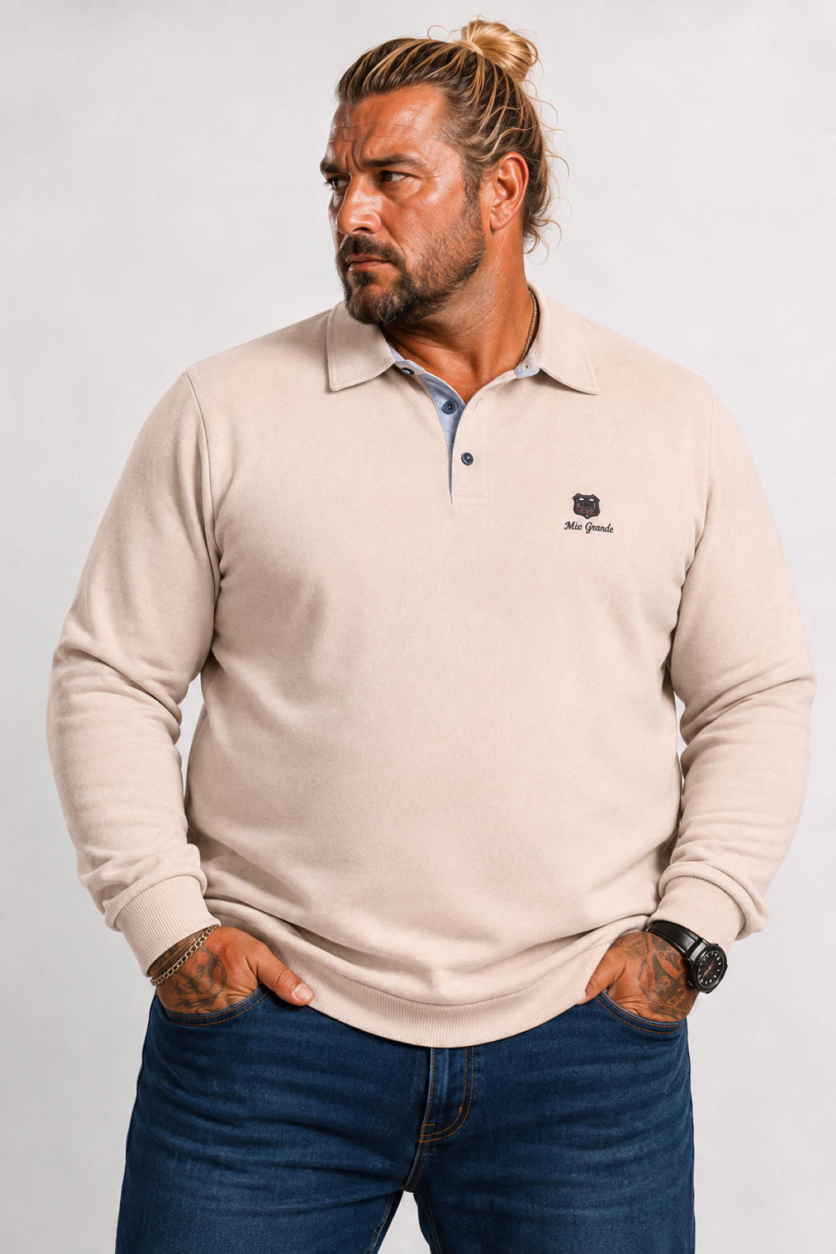 MocGrande Erkek Büyük Beden Polo Yaka Sweat Moc Grande 24410 BEJ