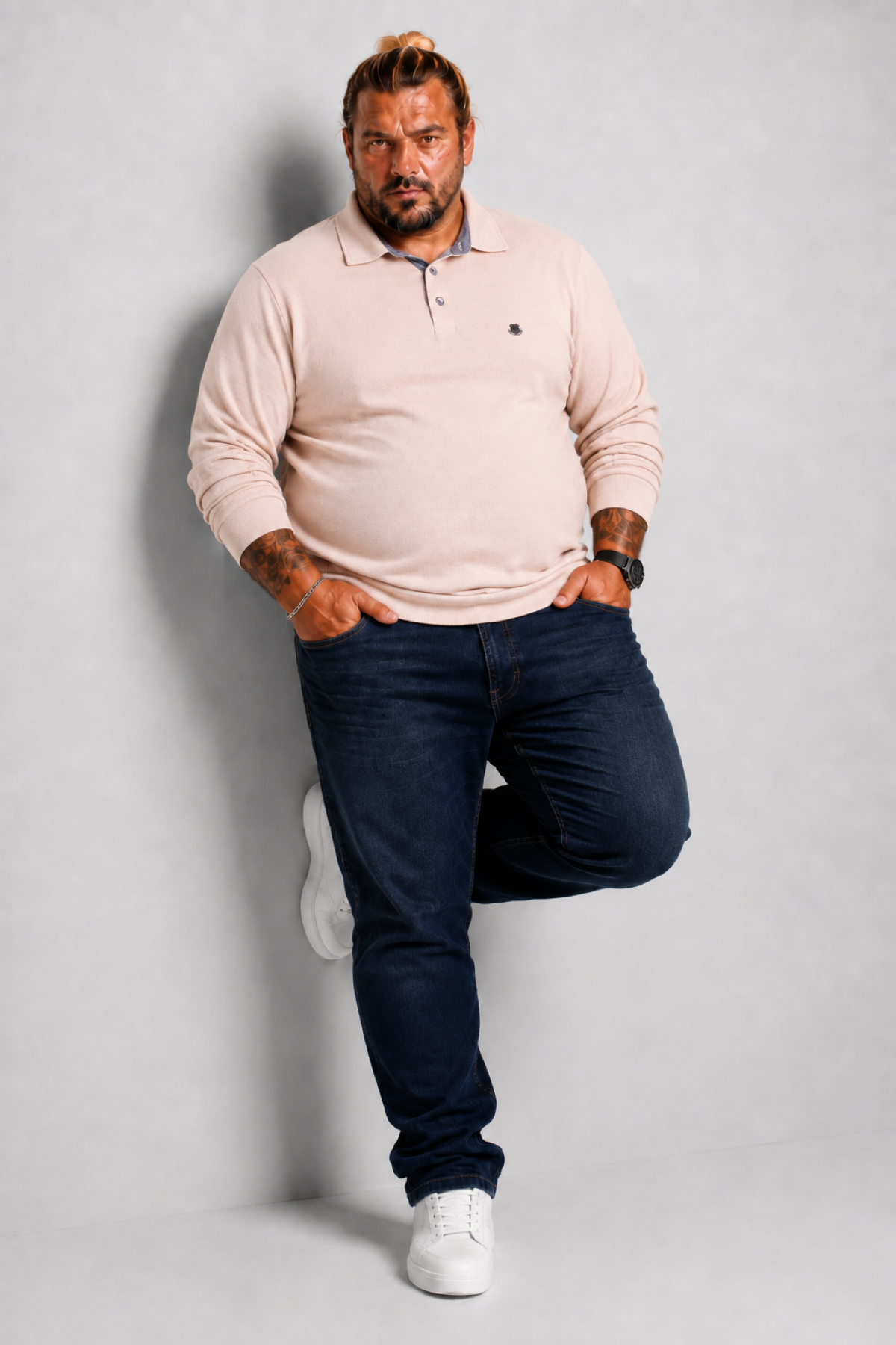 MocGrande Erkek Büyük Beden Polo Yaka Sweat Orjinal 24409 BEJ