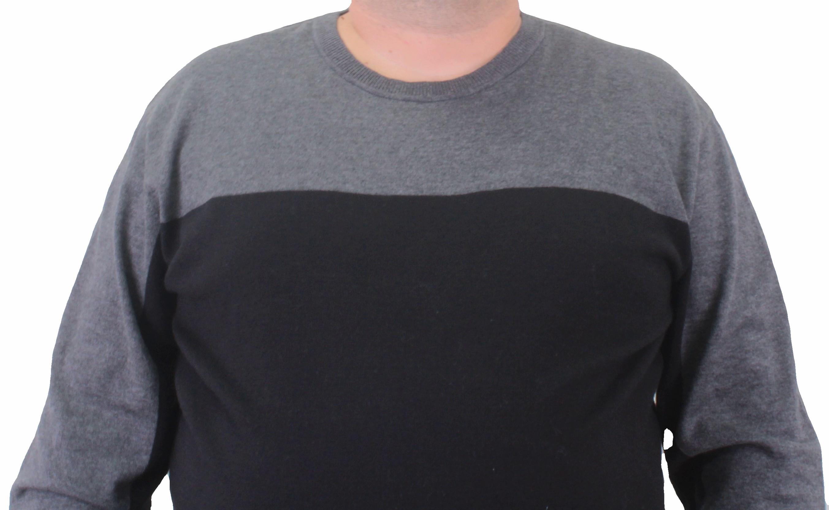 Mocgrande Erkek Büyük Beden Sıfır Yaka Çift Renk Triko Kazak 23751 ANTRASIT