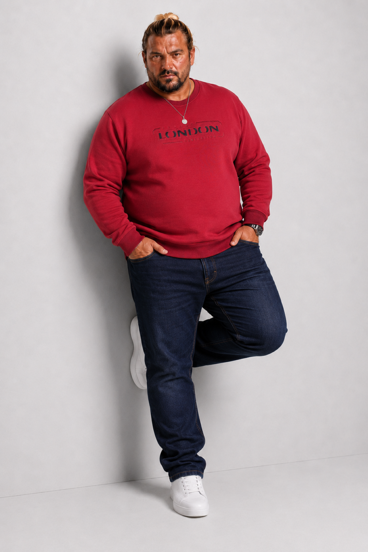 Mocgrande Erkek Büyük Beden Sıfır Yaka 3ip Sweat London 24208 BORDO