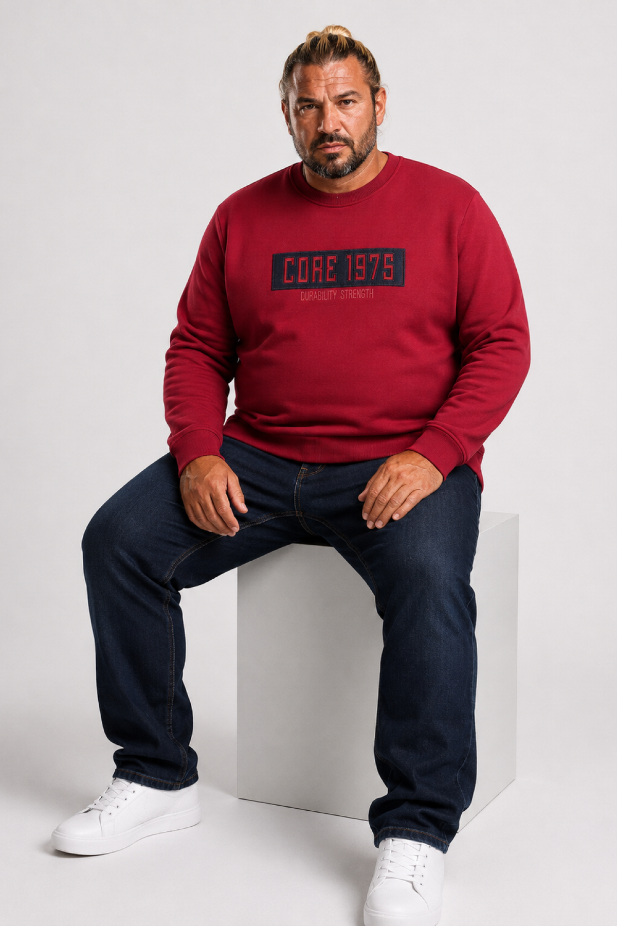 Mocgrande Erkek Büyük Beden Sıfır Yaka 3ip Sweat Core 1975 24209 BORDO
