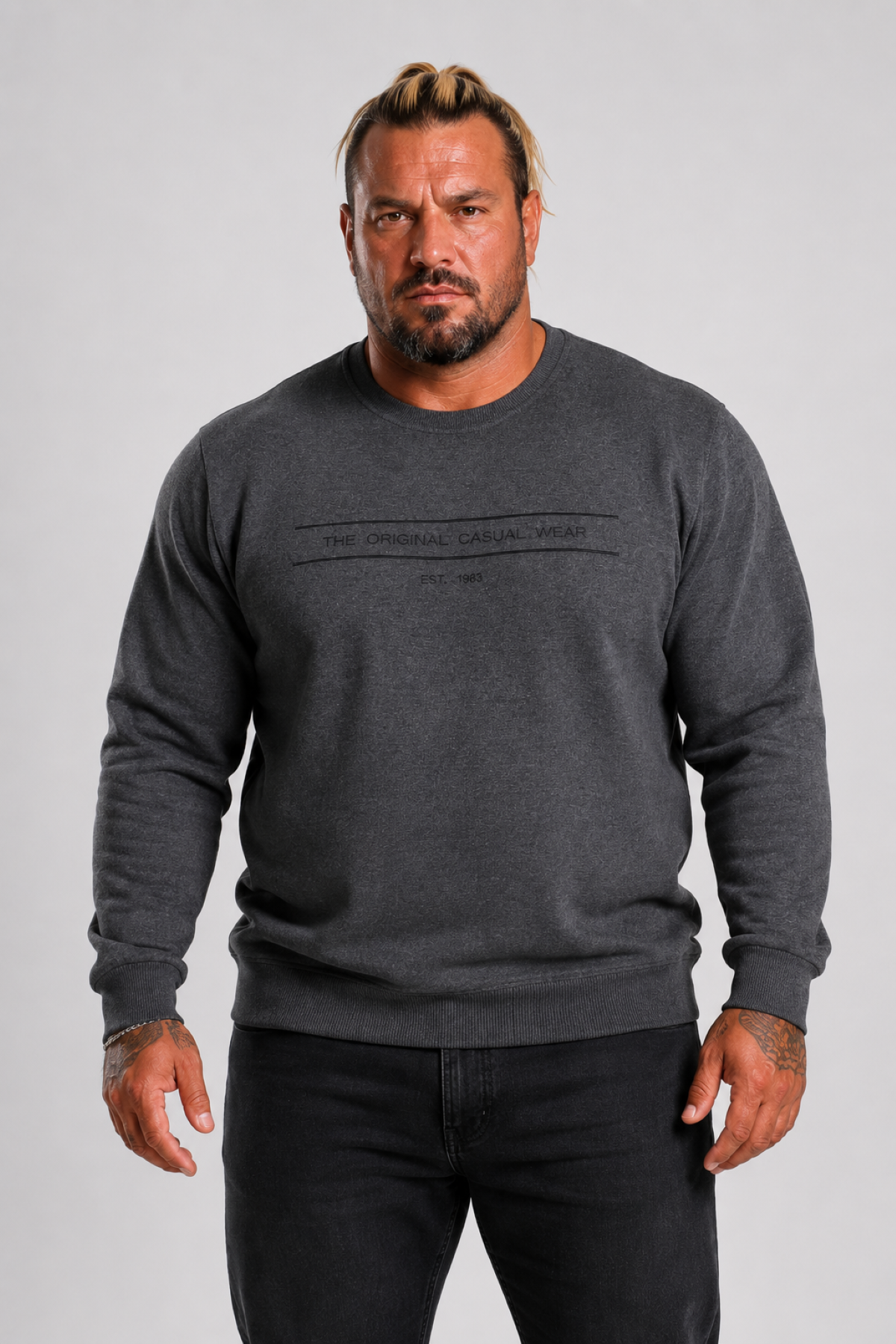 Mocgrande Erkek Büyük Beden Sıfır Yaka 3ip Sweat Original 24203 ANTRASİT MELANJ