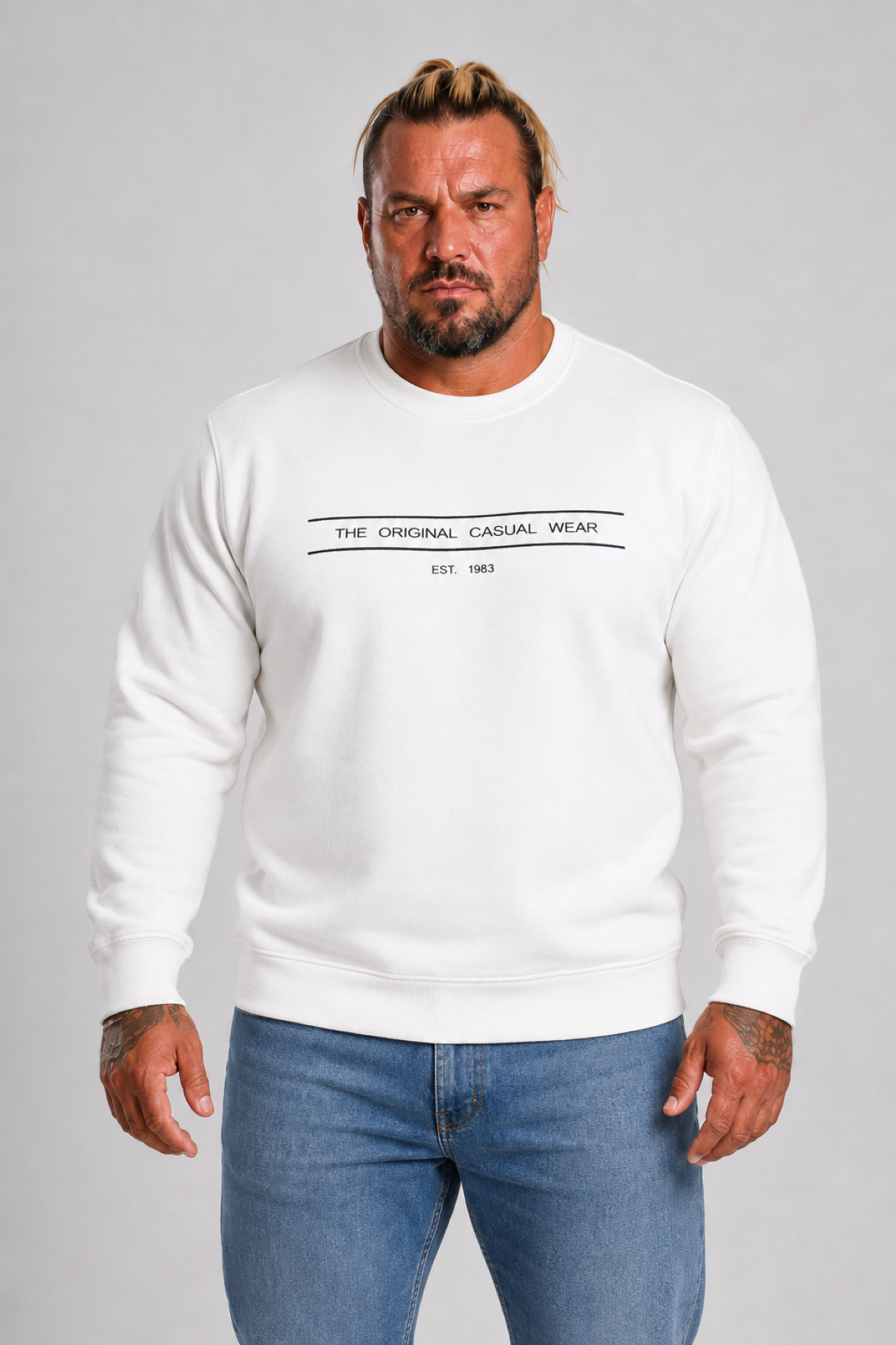 Mocgrande Erkek Büyük Beden Sıfır Yaka 3ip Sweat Original 24203 EKRU