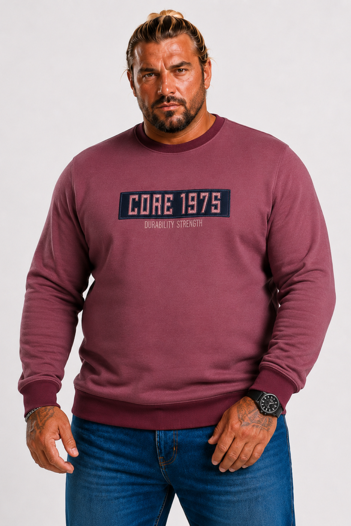 Mocgrande Erkek Büyük Beden Sıfır Yaka 3ip Sweat Core 1975 24209 Eflatun