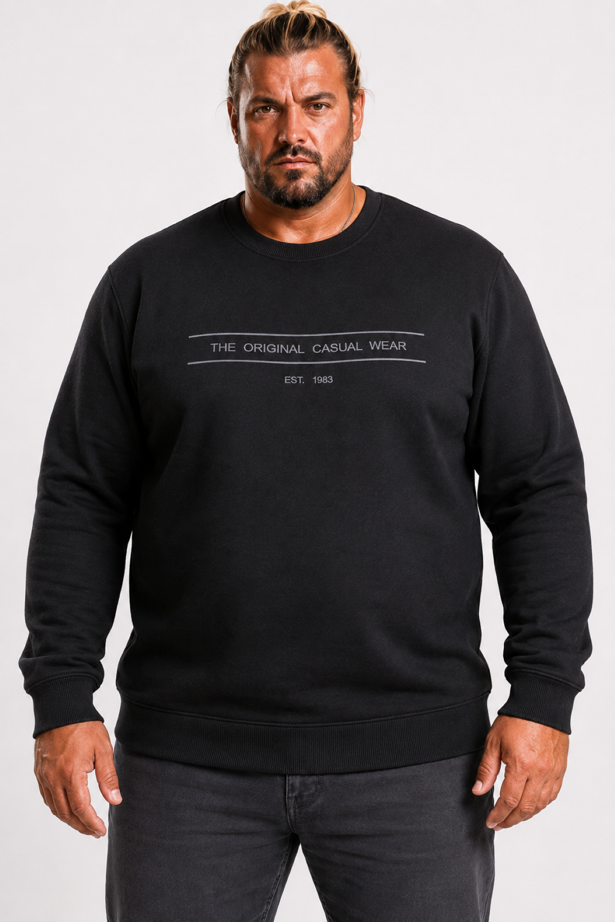 Mocgrande Erkek Büyük Beden Sıfır Yaka 3ip Sweat Original 24203 SIYAH