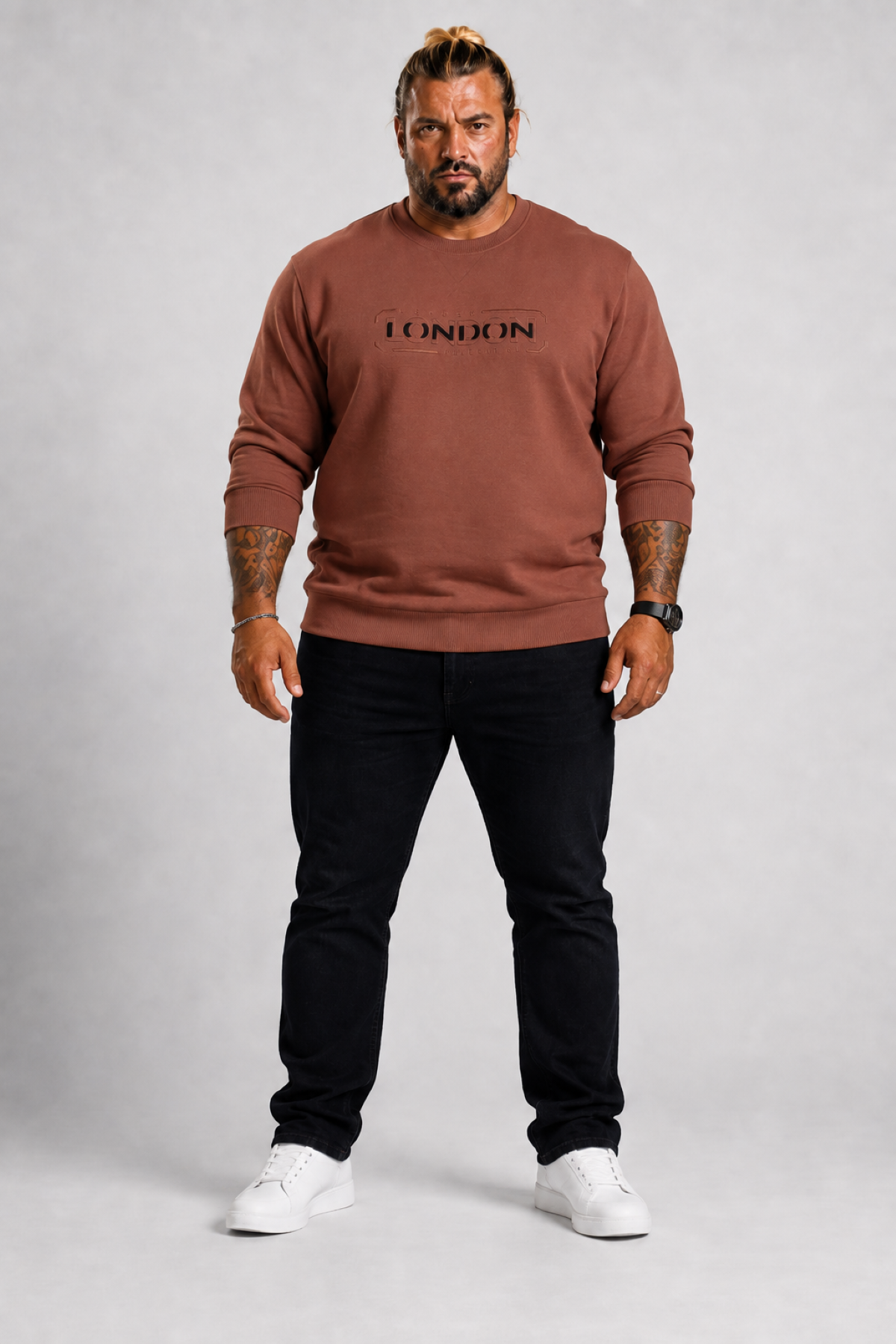 Mocgrande Erkek Büyük Beden Sıfır Yaka 3ip Sweat London 24208 TABA