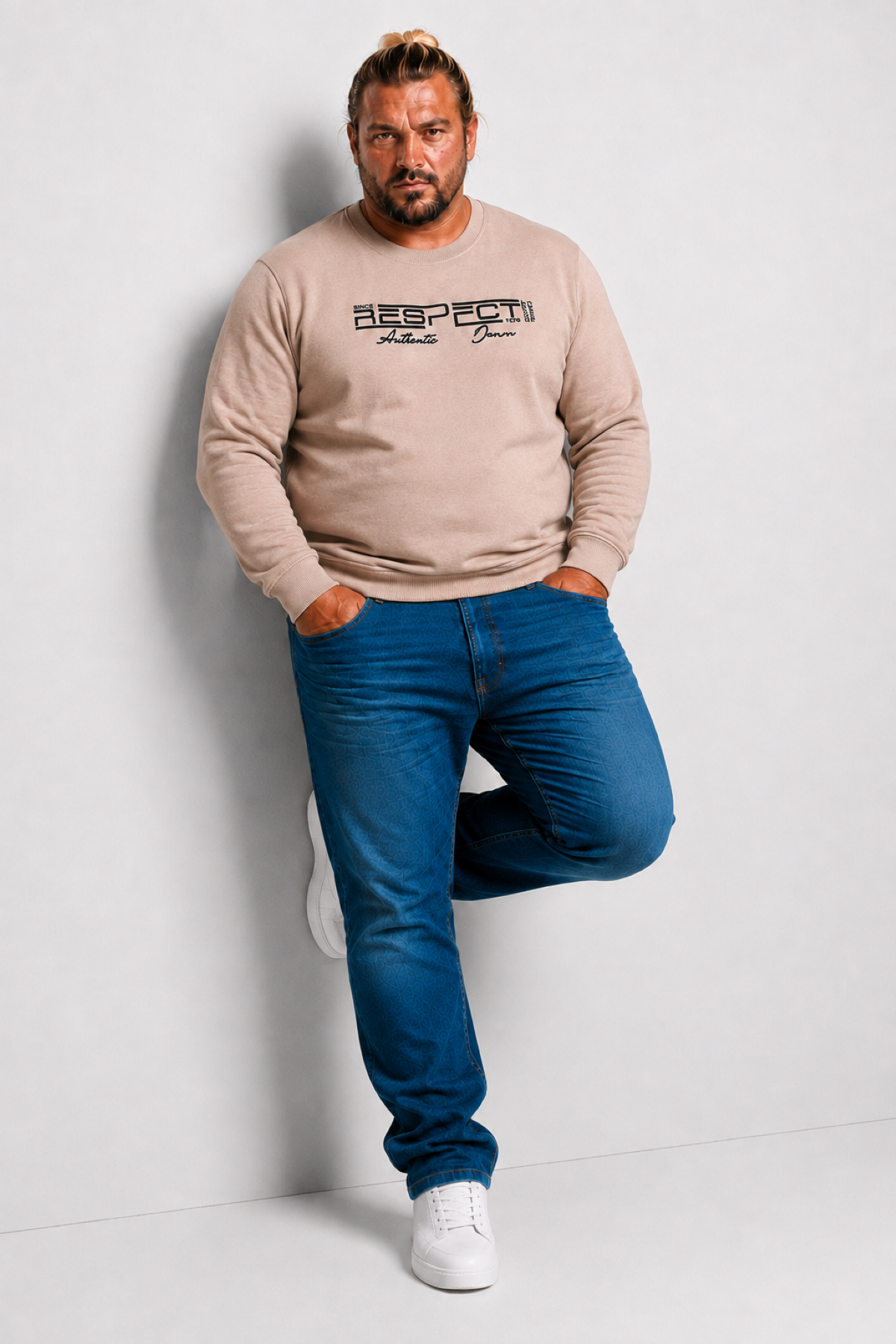 Mocgrande Erkek Büyük Beden Sıfır Yaka 3ip Sweat Respect 24205 CAMEL