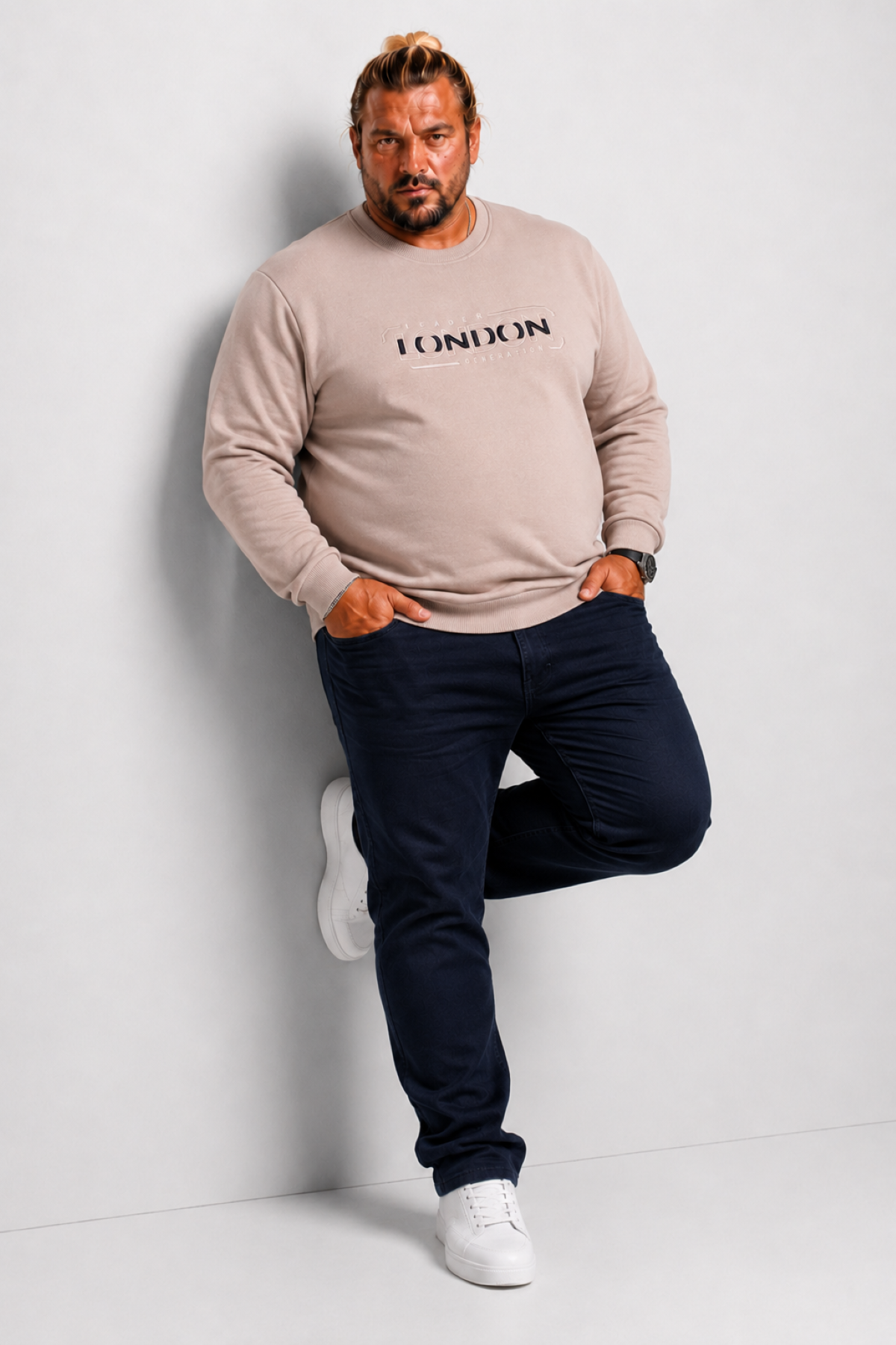 Mocgrande Erkek Büyük Beden Sıfır Yaka 3ip Sweat London 24208 CAMEL