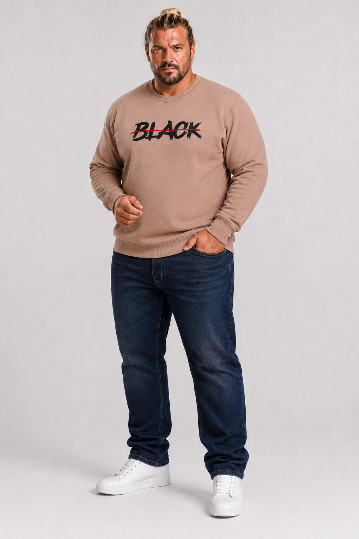 Mocgrande Erkek Büyük Beden Sıfır Yaka 3ip Sweat Black 24202 S.KAHVE