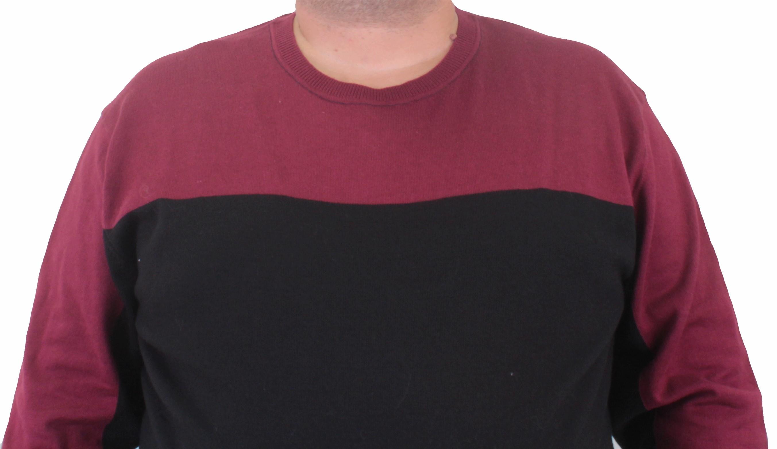 Mocgrande Erkek Büyük Beden Sıfır Yaka Çift Renk Triko Kazak 23751 BORDO