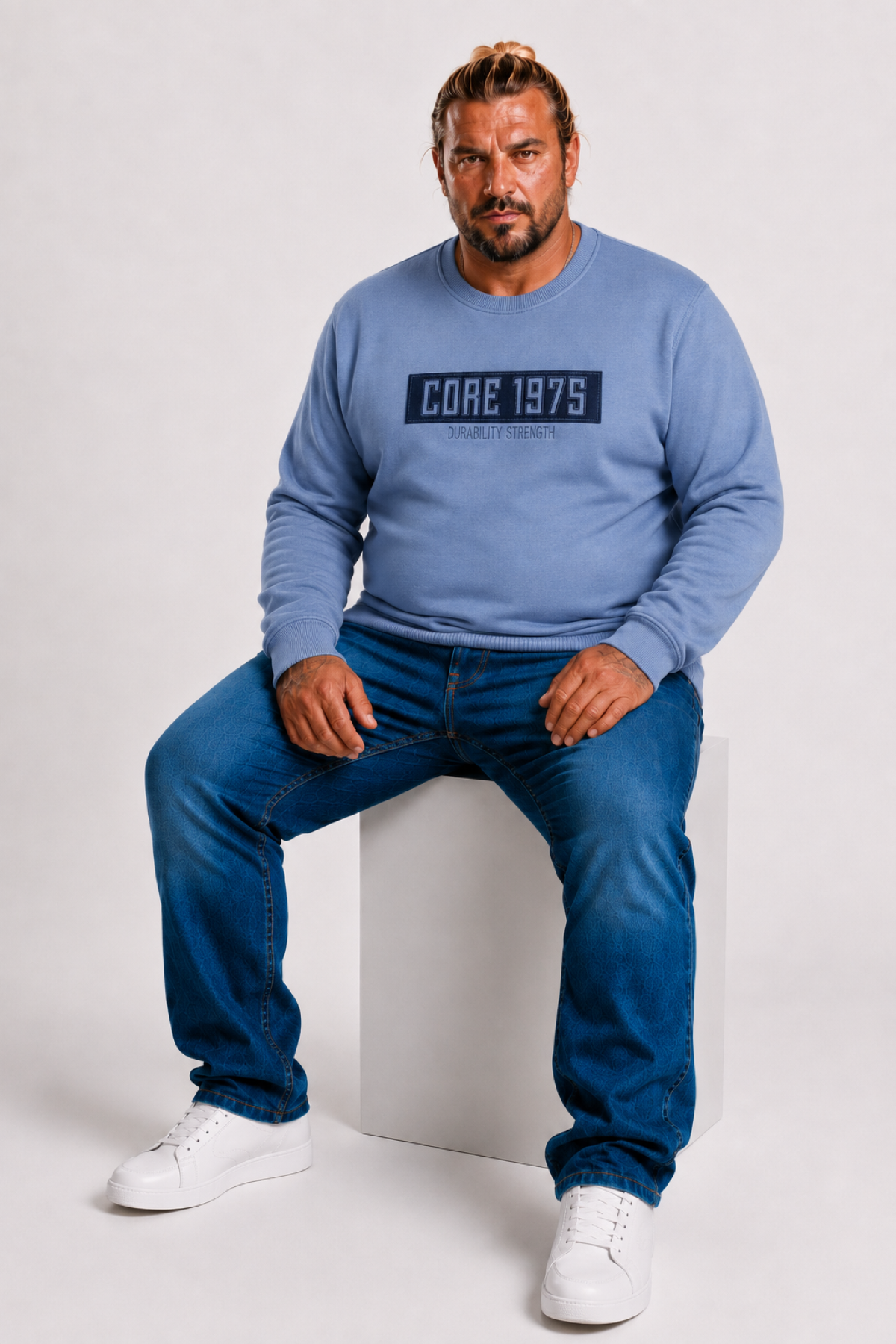 Mocgrande Erkek Büyük Beden Sıfır Yaka 3ip Sweat Core 1975 24209 MAVI
