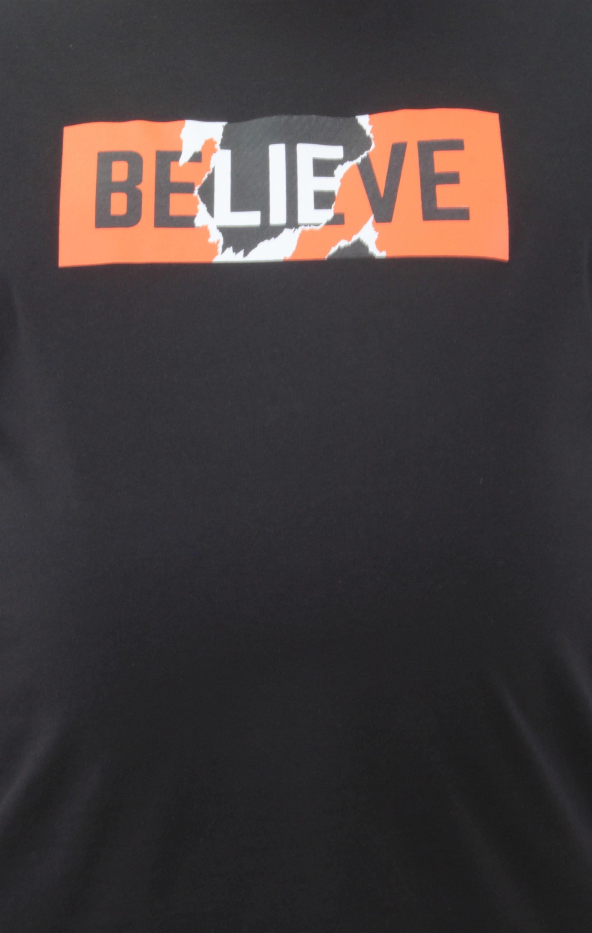 Mocgrande Erkek Büyük Beden Sıfır Yaka Tişört Believe 23180 SIYAH