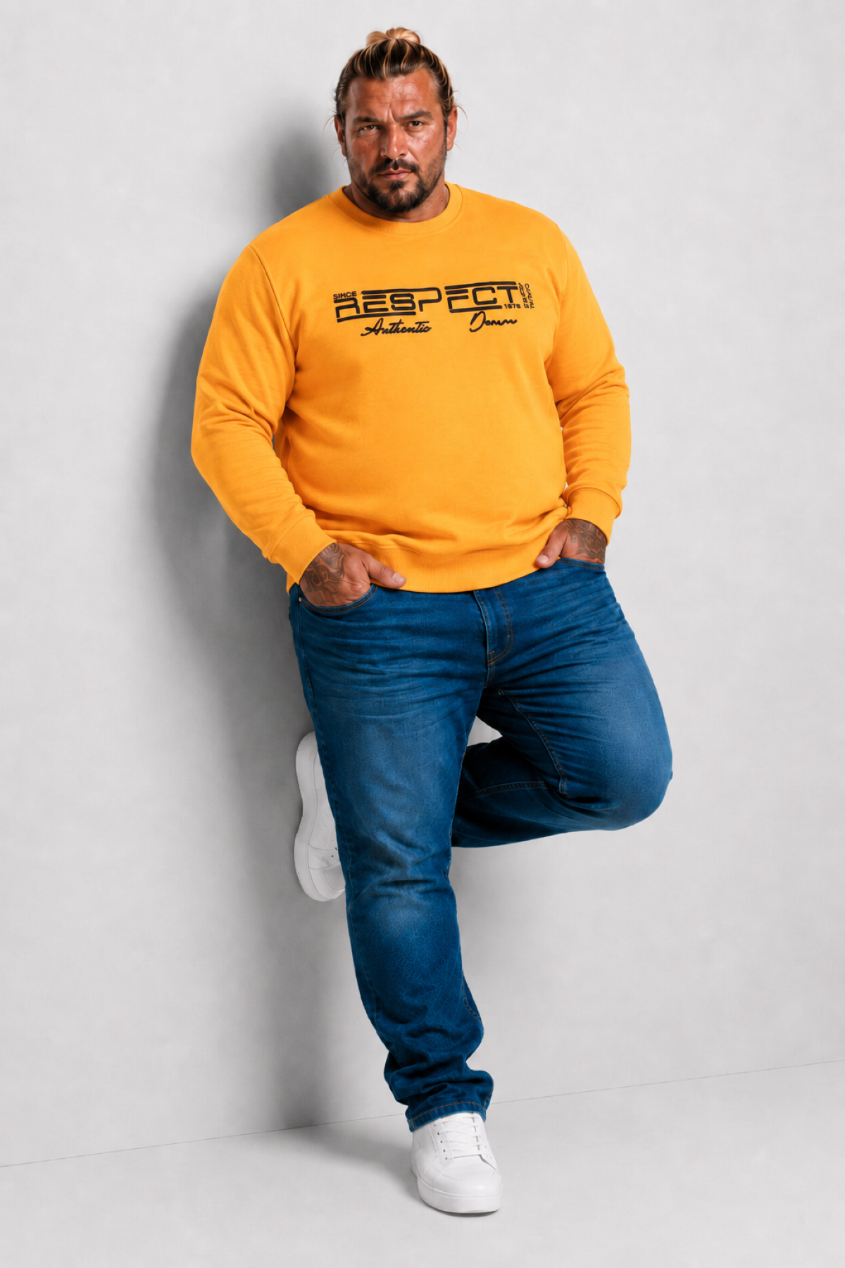 Mocgrande Erkek Büyük Beden Sıfır Yaka 3ip Sweat Respect 24205 HARDAL